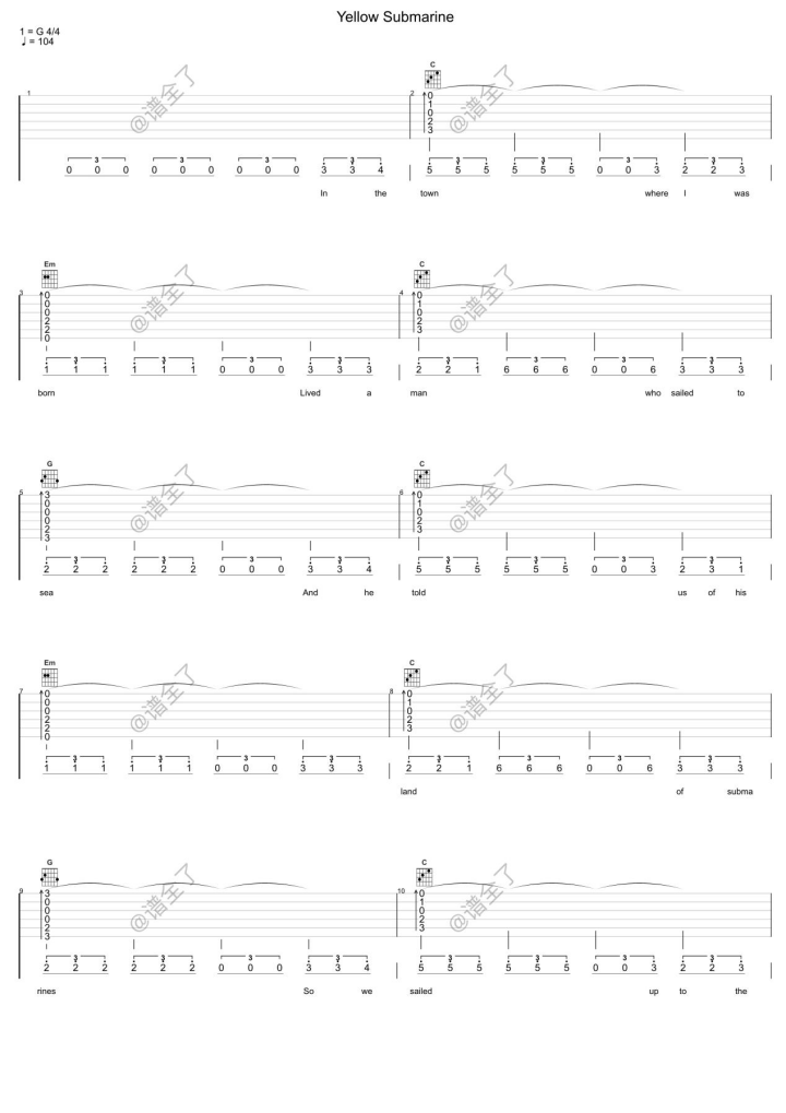 Yellow Submarine guitar tab by The Beatles