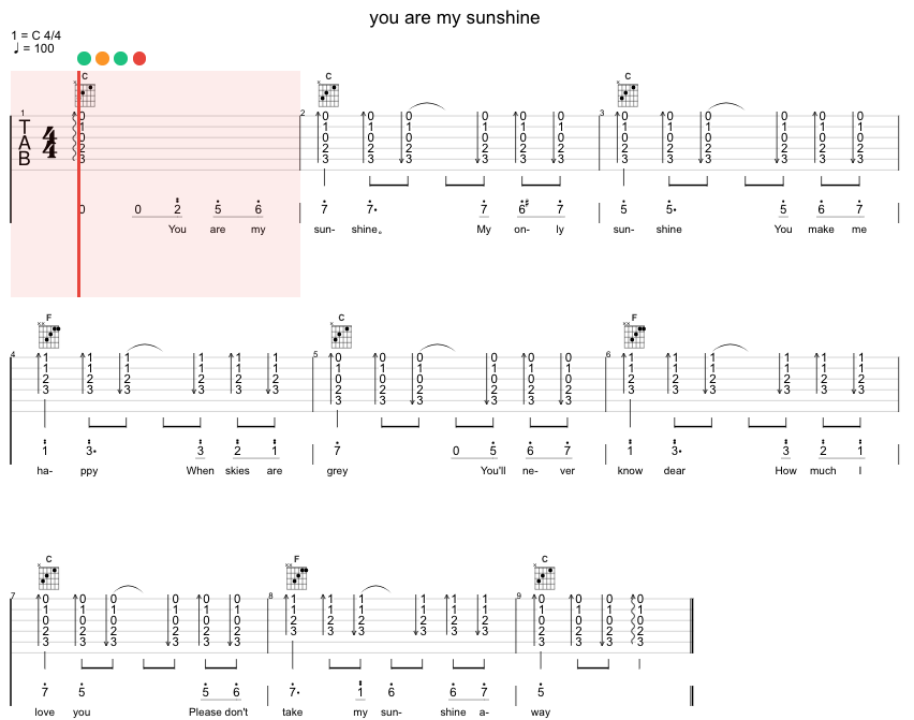 You Are My Sunshine guitar tab