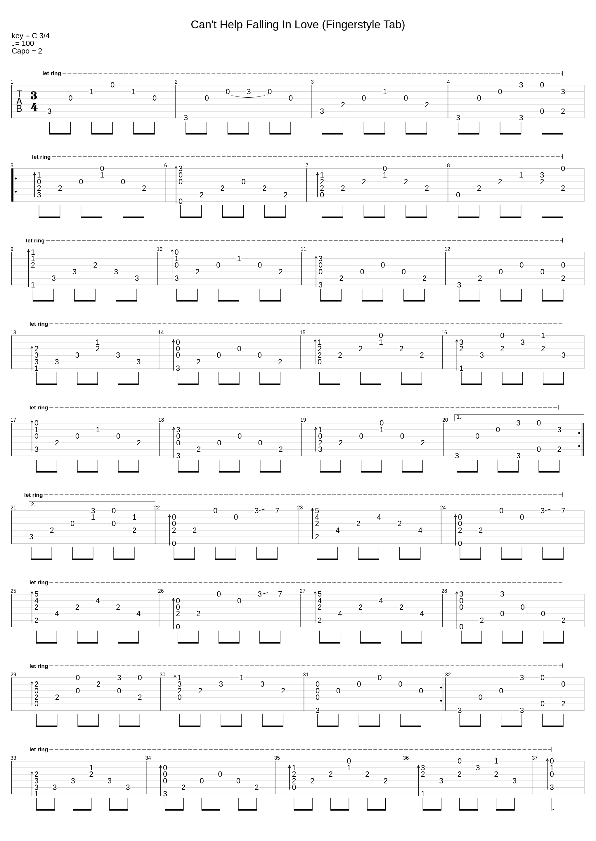 Can't Help Falling In Love (Fingerstyle Tab)_Elvis Presley_1
