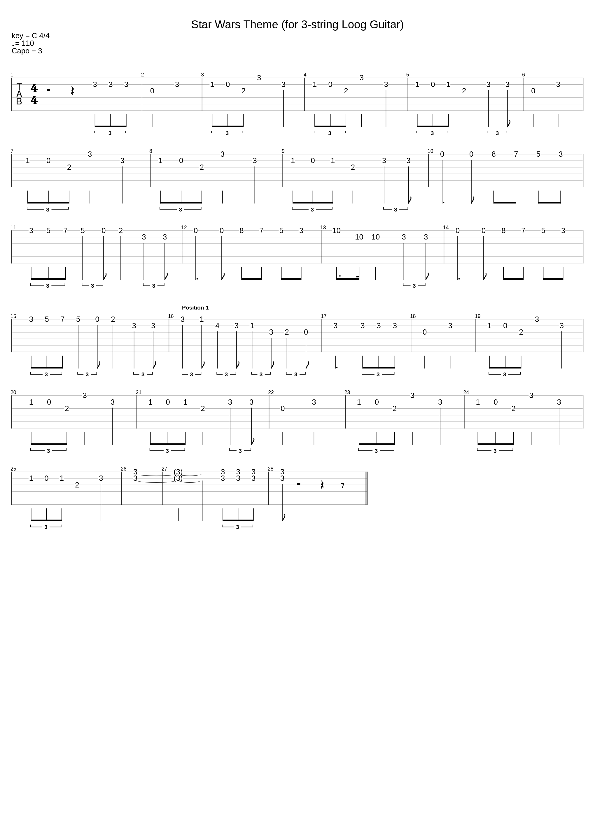 Star Wars Theme (for 3-string Loog Guitar)_John Williams_1