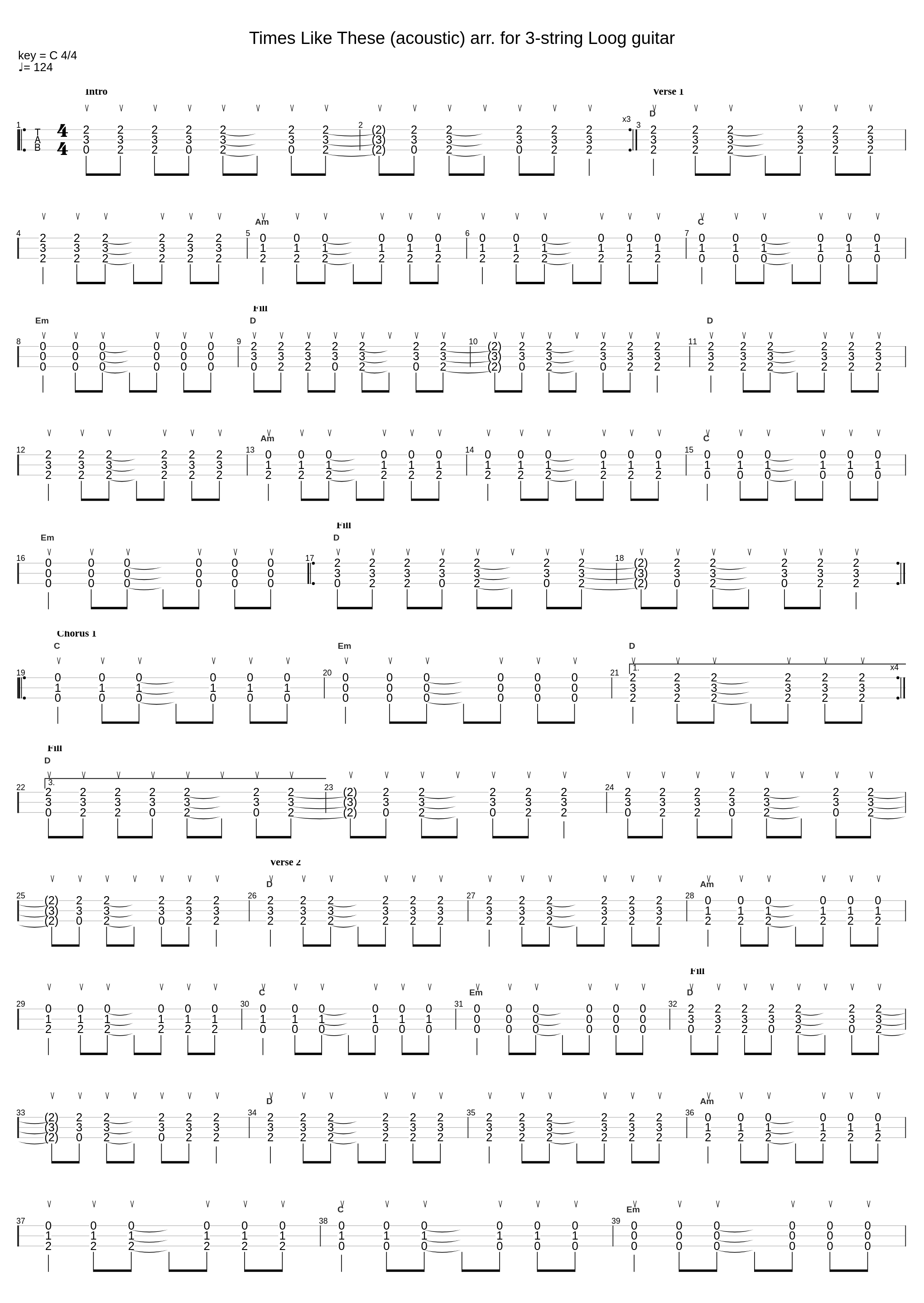 Times Like These (acoustic) arr. for 3-string Loog guitar_Foo Fighters_1