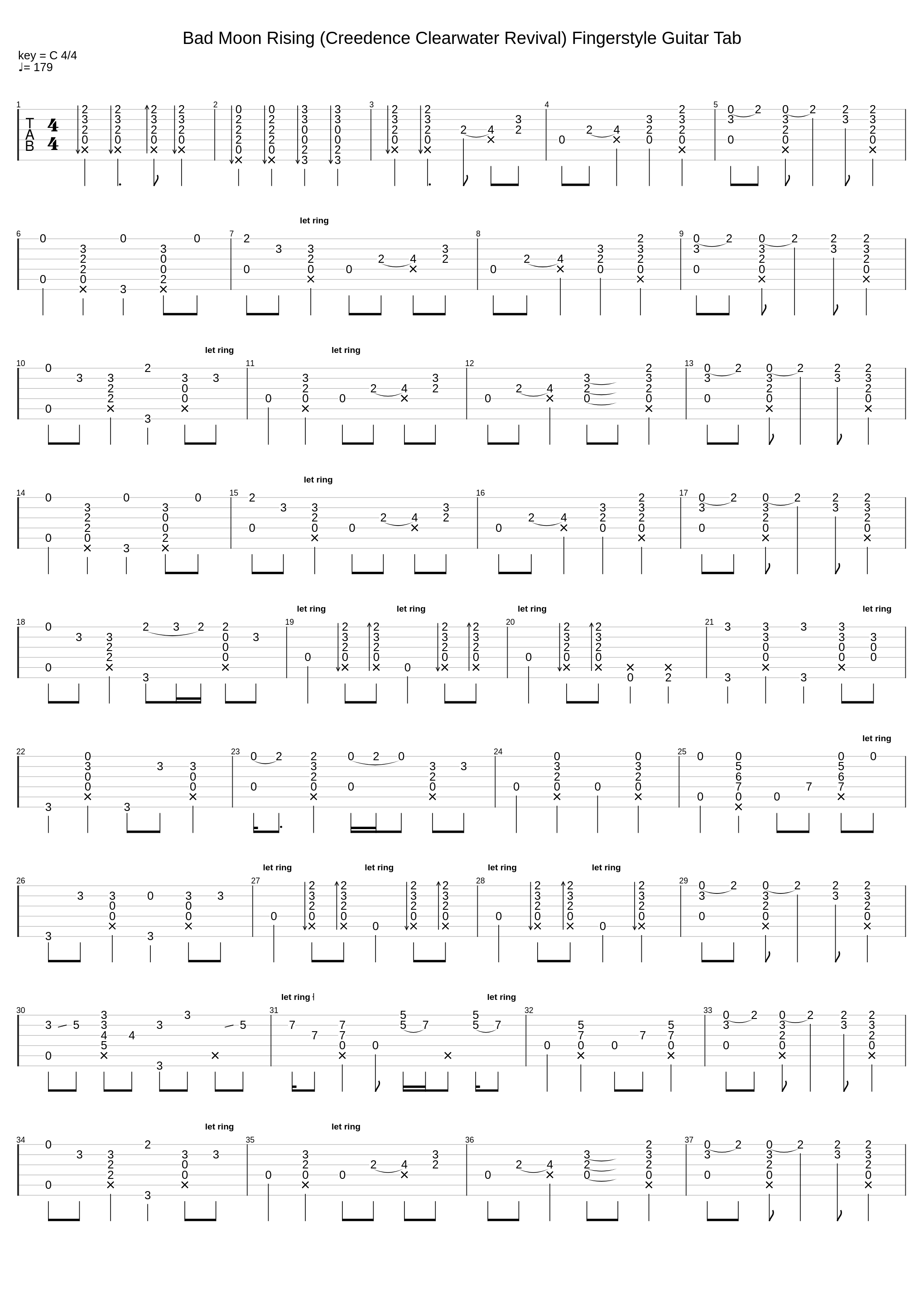 Bad Moon Rising (Creedence Clearwater Revival) Fingerstyle Guitar Tab_Andrew Francis_1