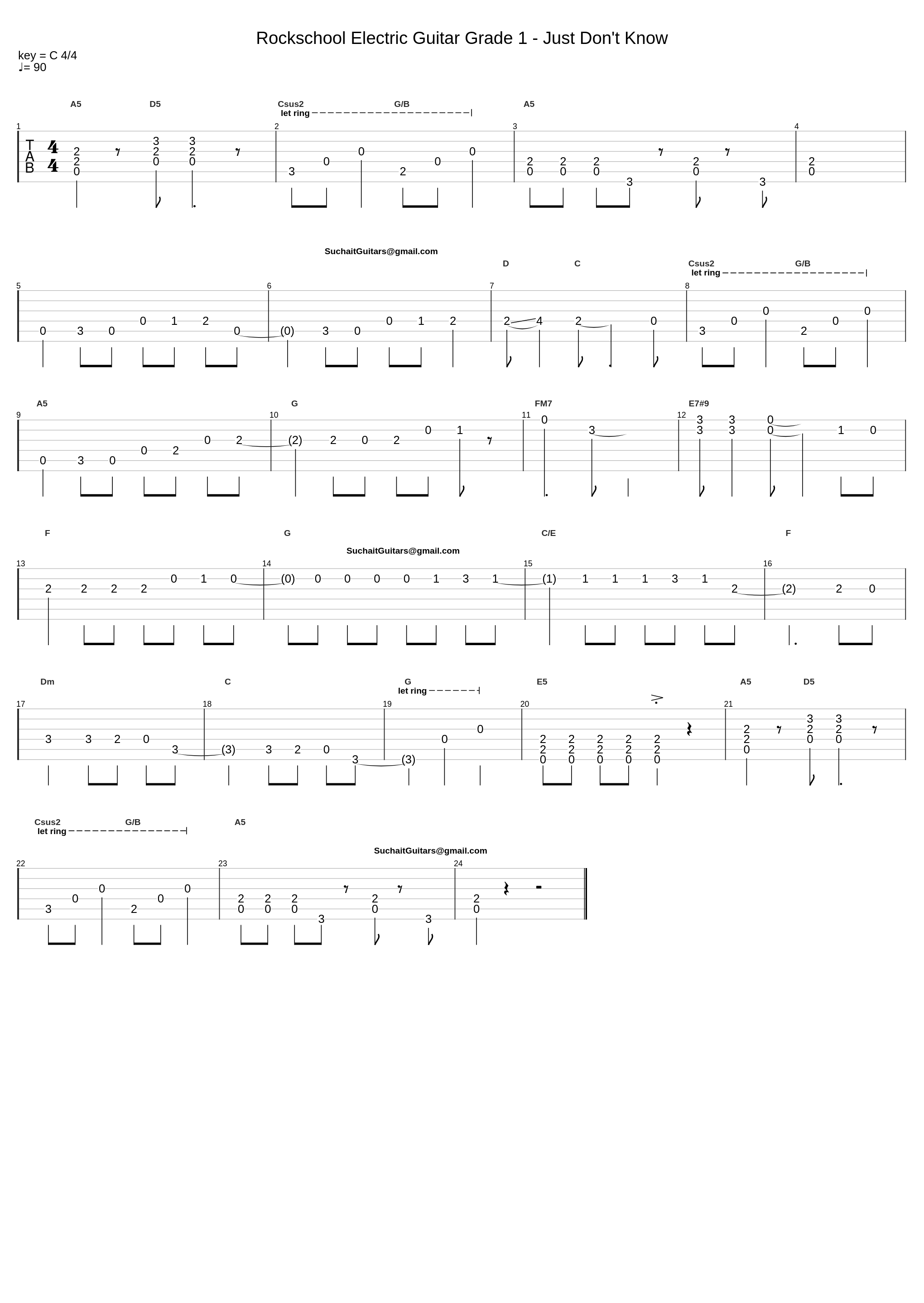 Rockschool Electric Guitar Grade 1 - Just Don't Know_Suchaitguitars@Gmail.Com_1