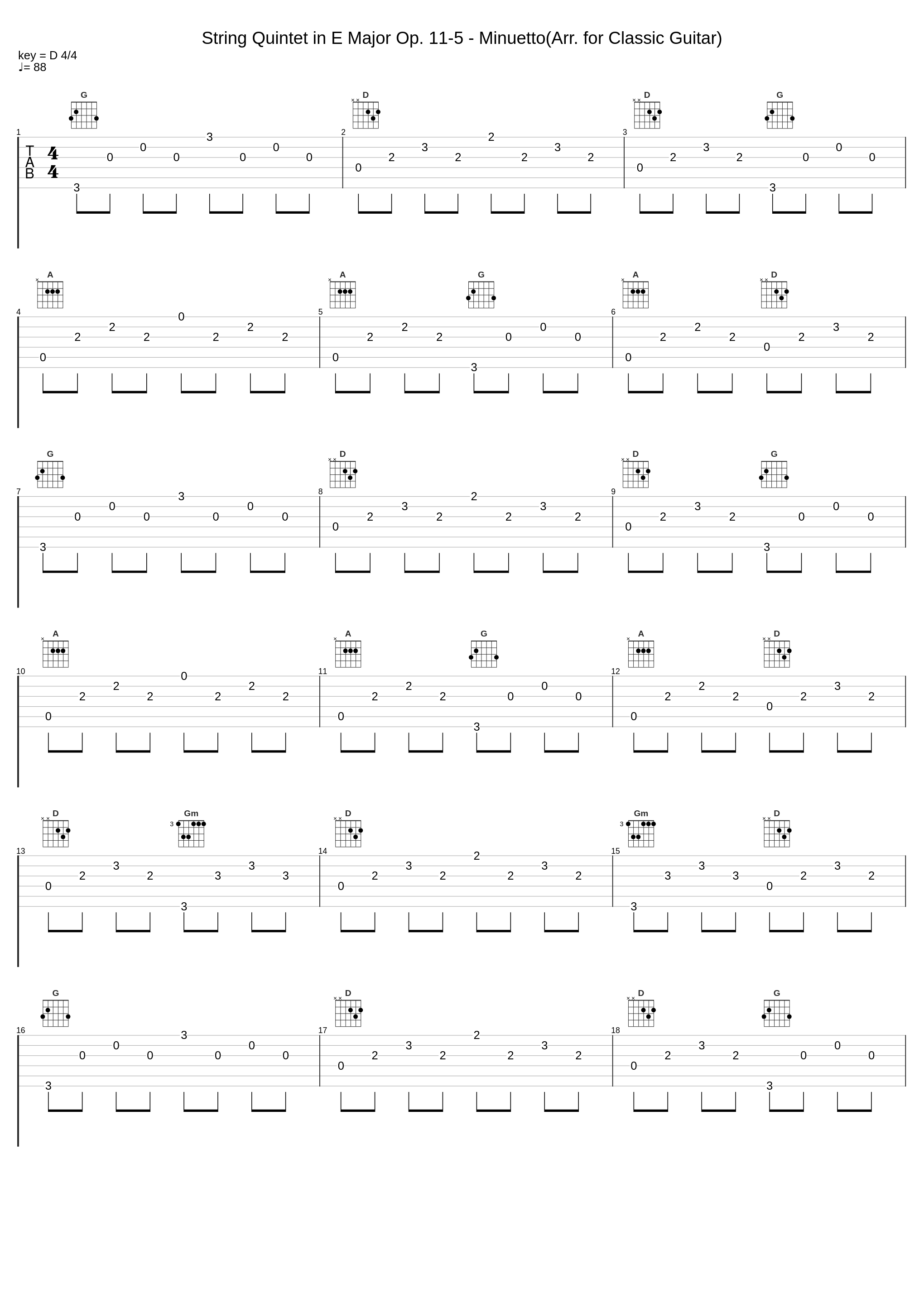 String Quintet in E Major Op. 11-5 - Minuetto(Arr. for Classic Guitar)_Best Romantic Guitar,Luigi Boccherini_1
