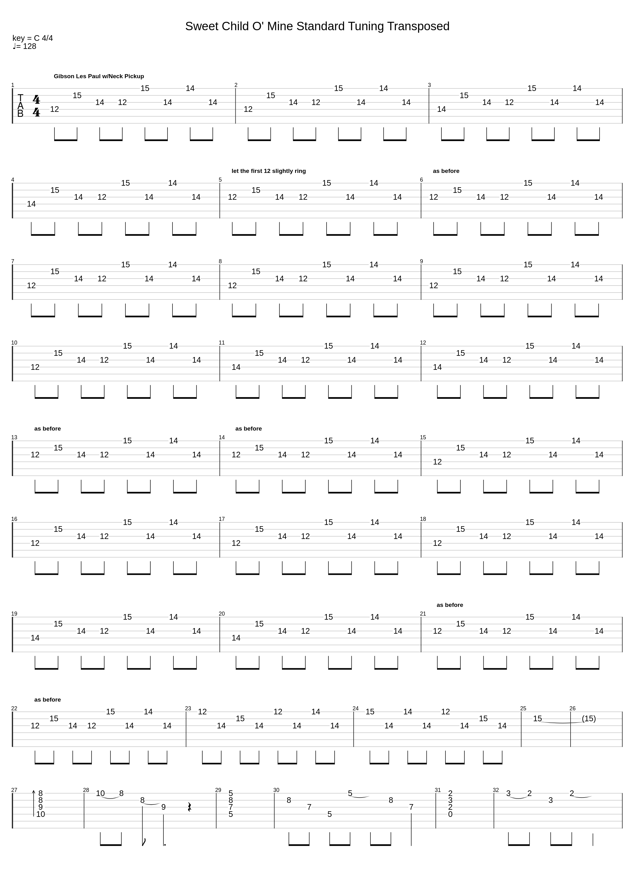 Sweet Child O' Mine Standard Tuning Transposed_Guns N' Roses_1