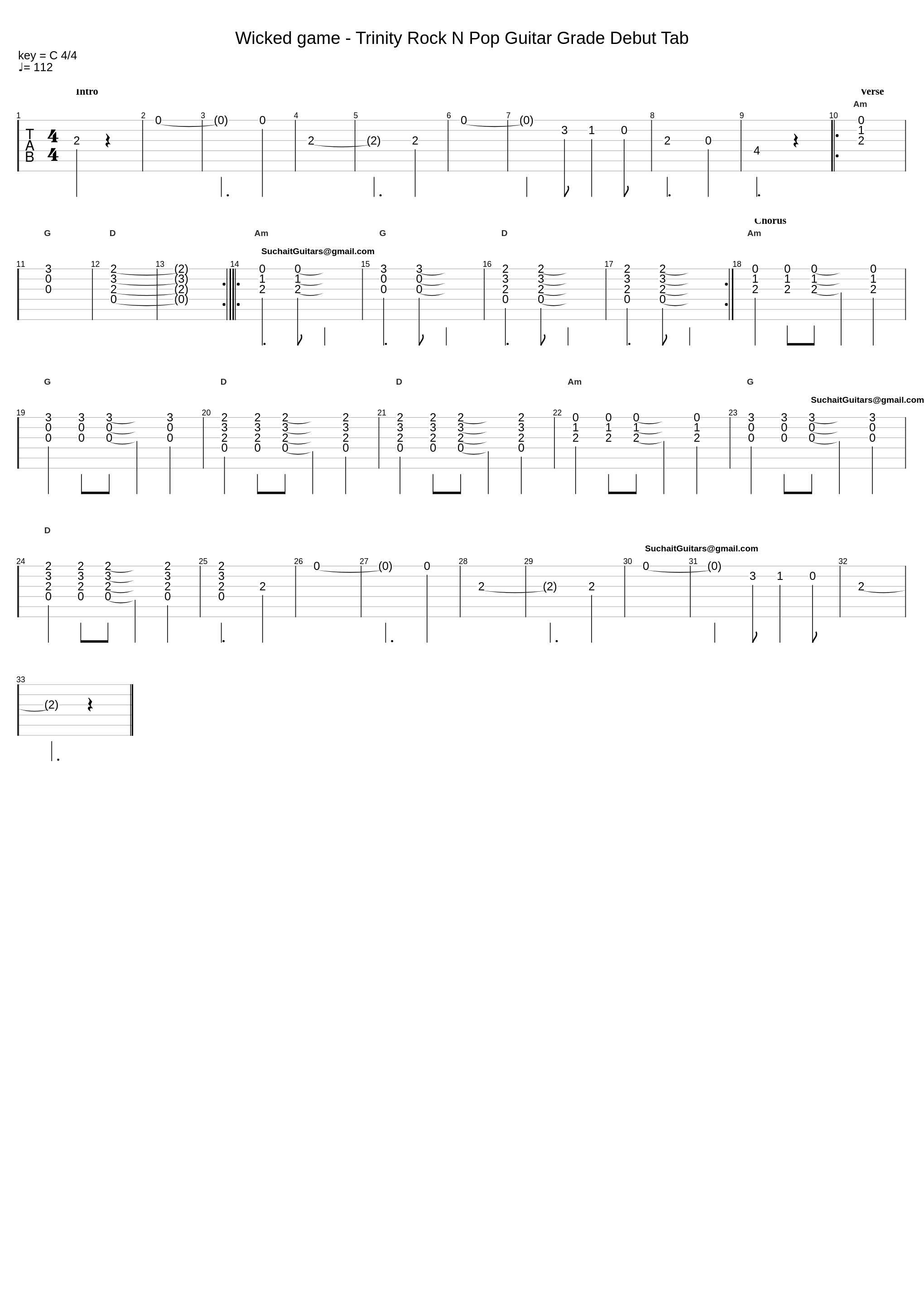 Wicked game - Trinity Rock N Pop Guitar Grade Debut Tab_Chris Isaak - Suchaitguitars@Gmail.Com_1