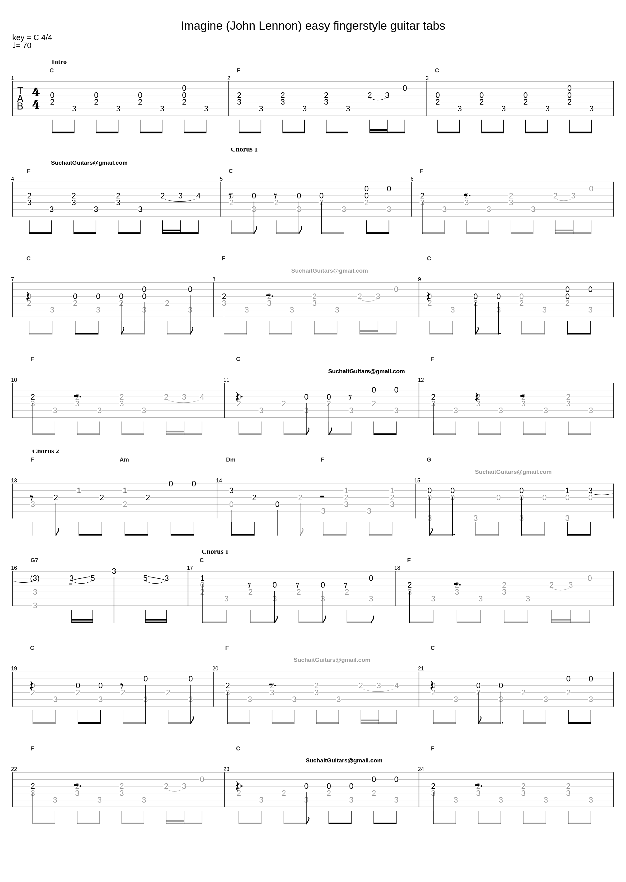 Imagine (John Lennon) easy fingerstyle guitar tabs_Suchaitguitars@Gmail.Com_1