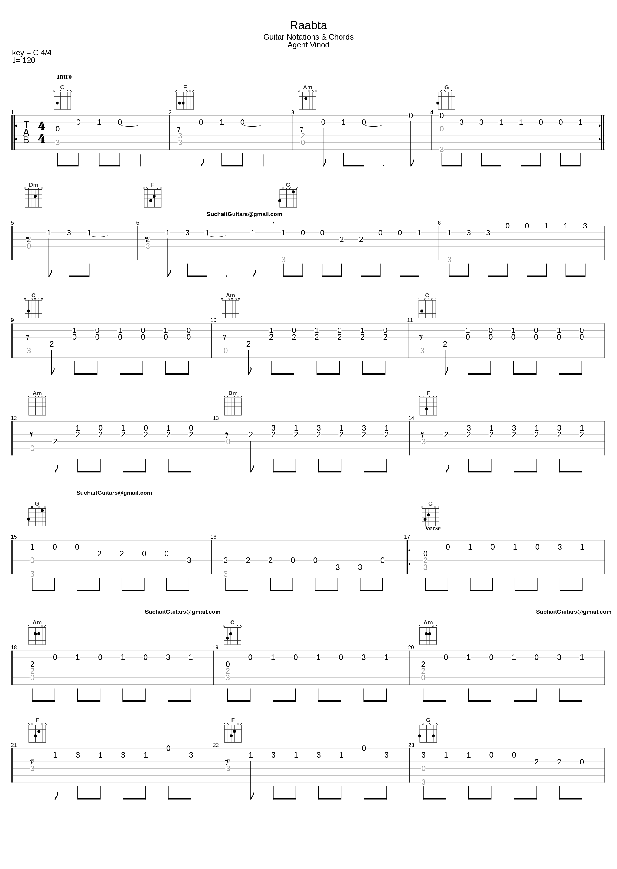 Raabta - Guitar Notations & Chords (Agent Vinod)_Suchaitguitars@Gmail.Com_1