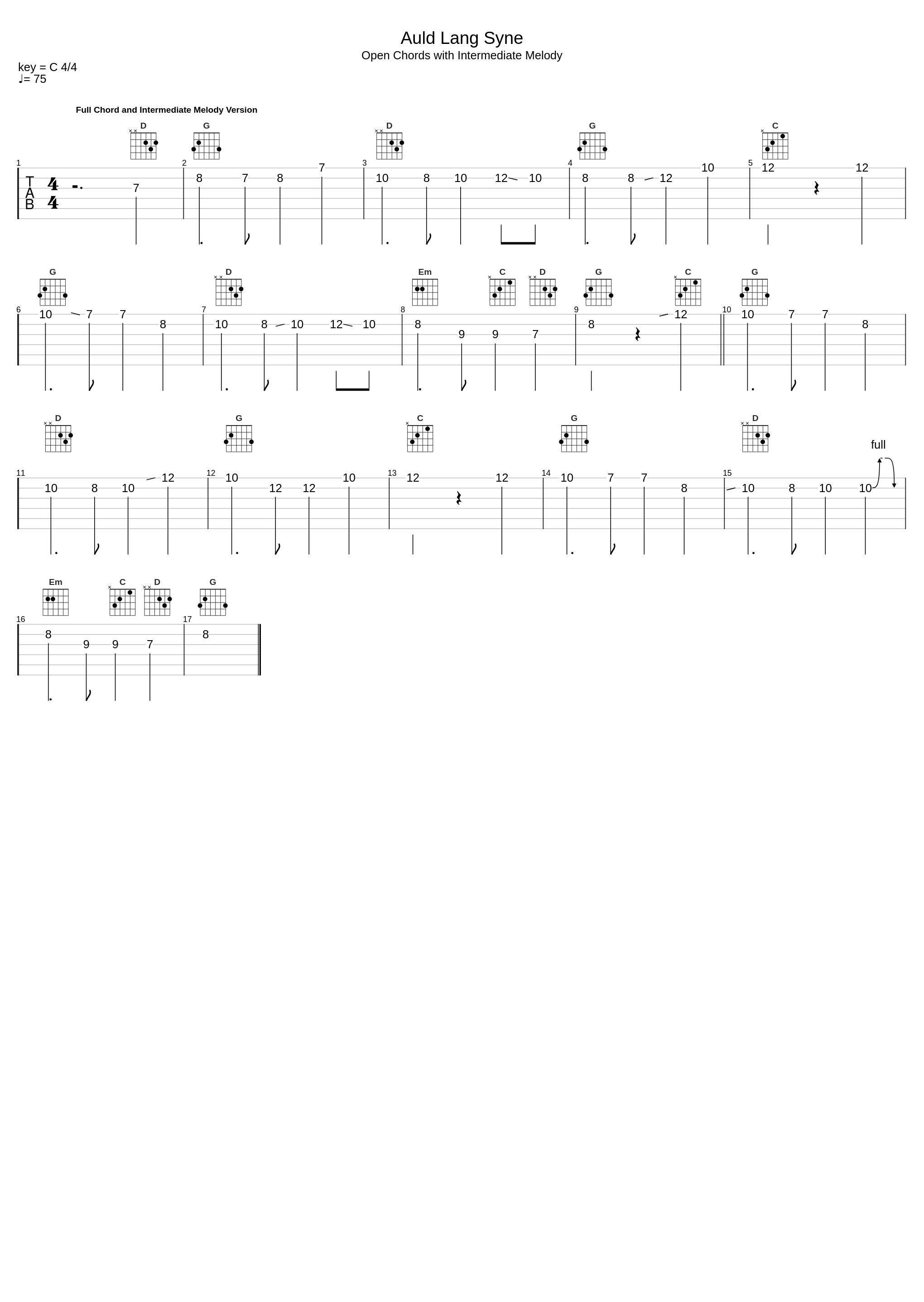 Auld Lang Syne Intermediate Melody_Unknown_1