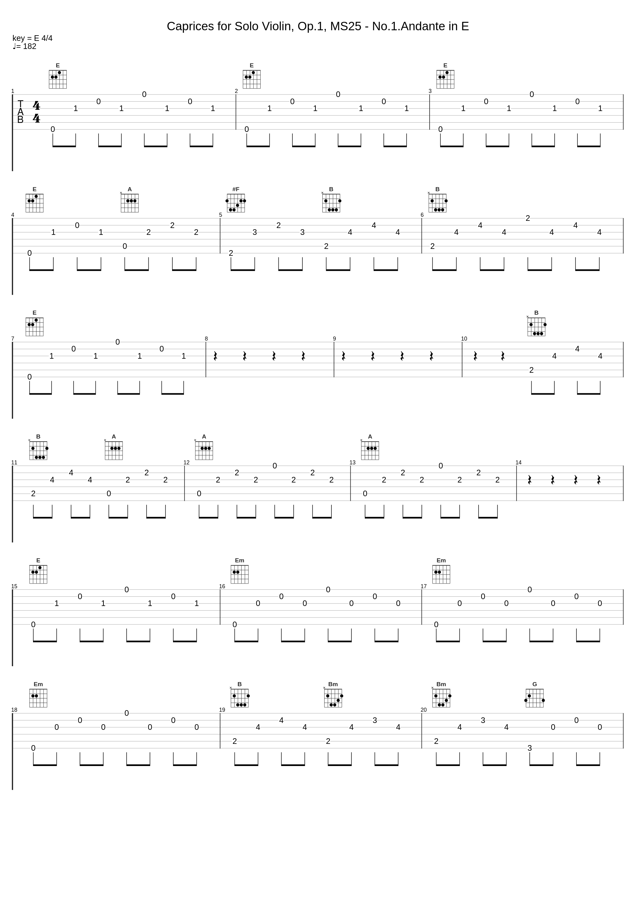 Caprices for Solo Violin, Op.1, MS25 - No.1.Andante in E_Niccolò Paganini_1