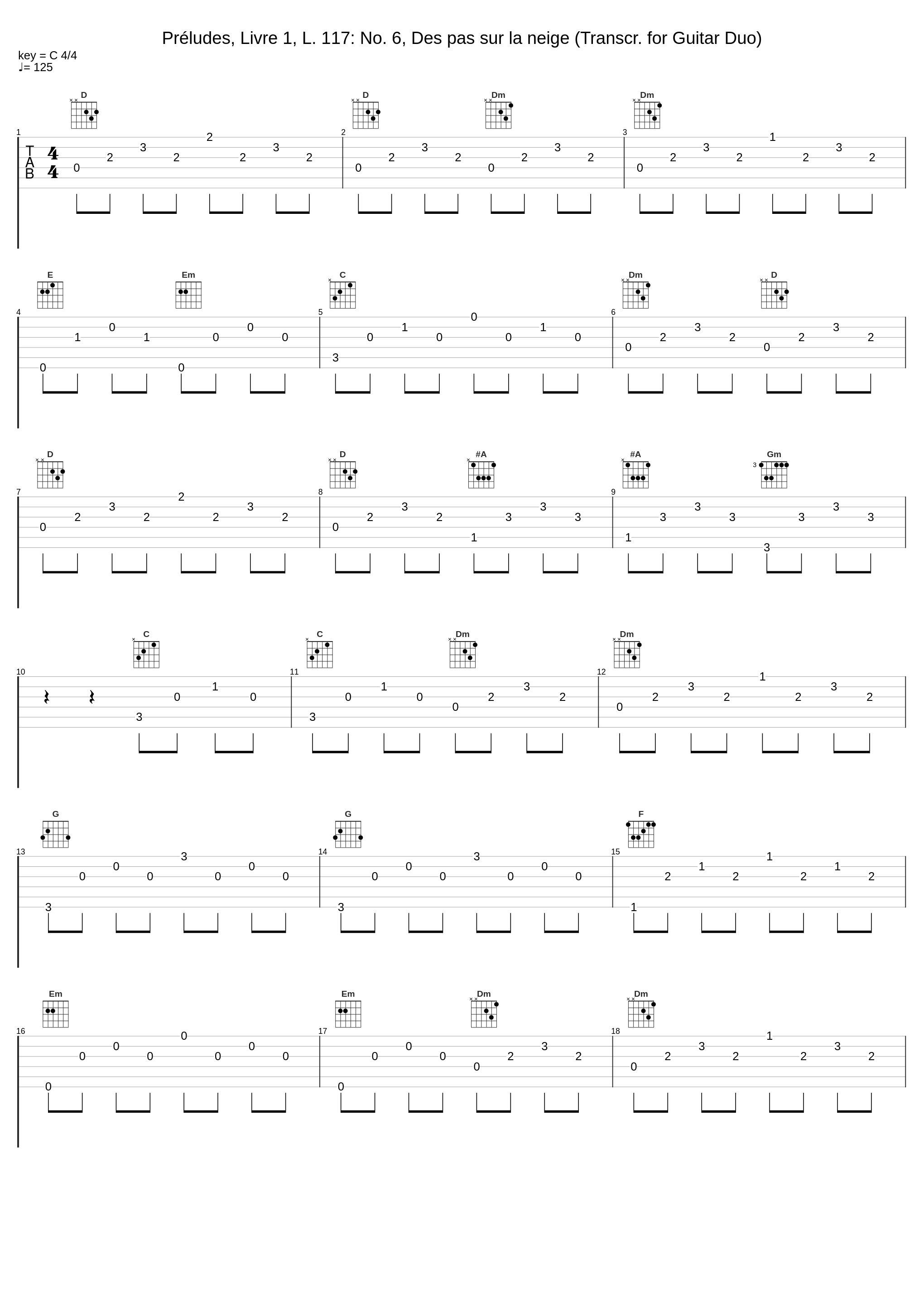 Préludes, Livre 1, L. 117: No. 6, Des pas sur la neige (Transcr. for Guitar Duo)_Davide Giovanni Tomasi,Marco Musso_1