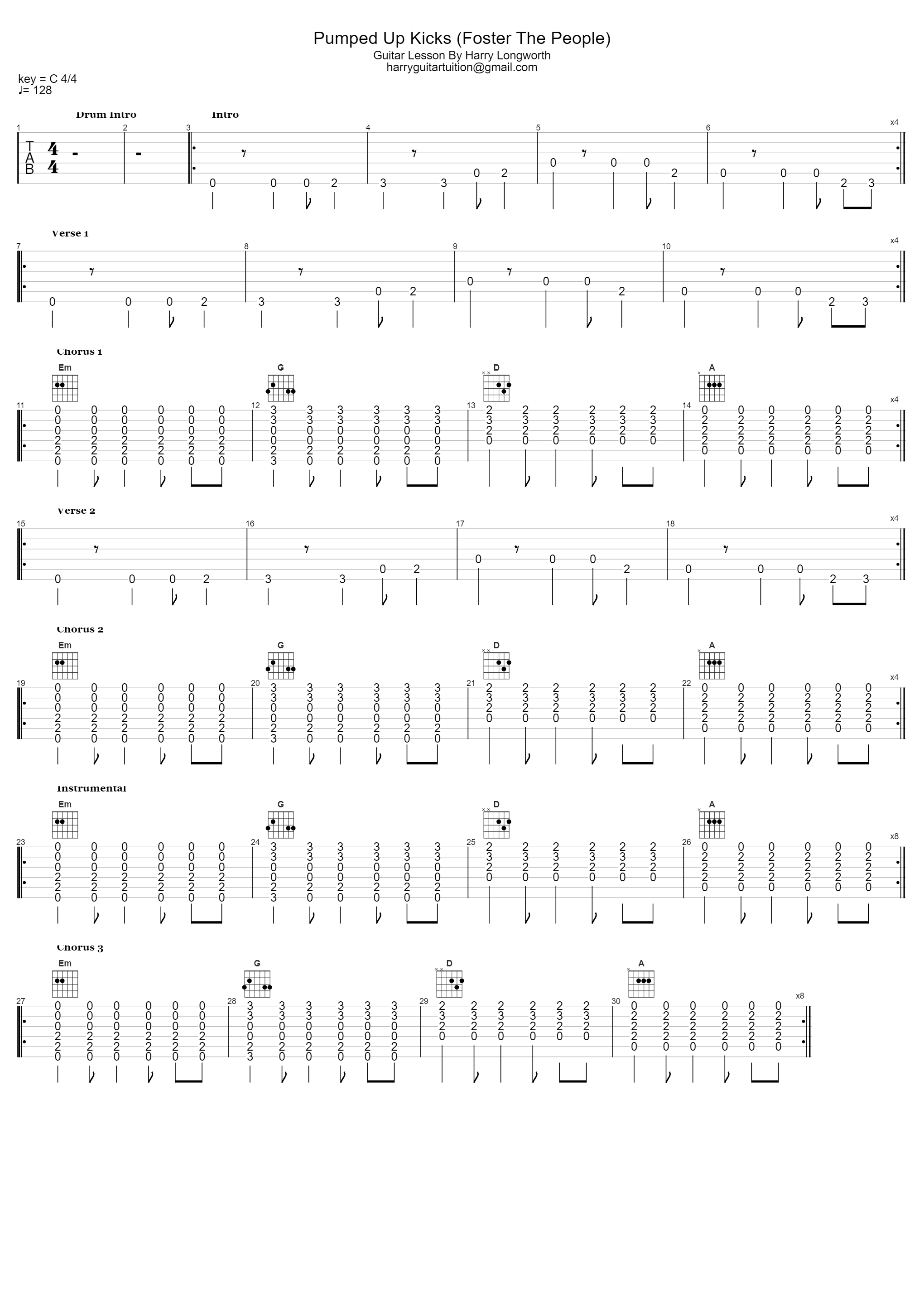 Pumped Up Kicks (Foster The People)_Harry Guitar Tuition_1