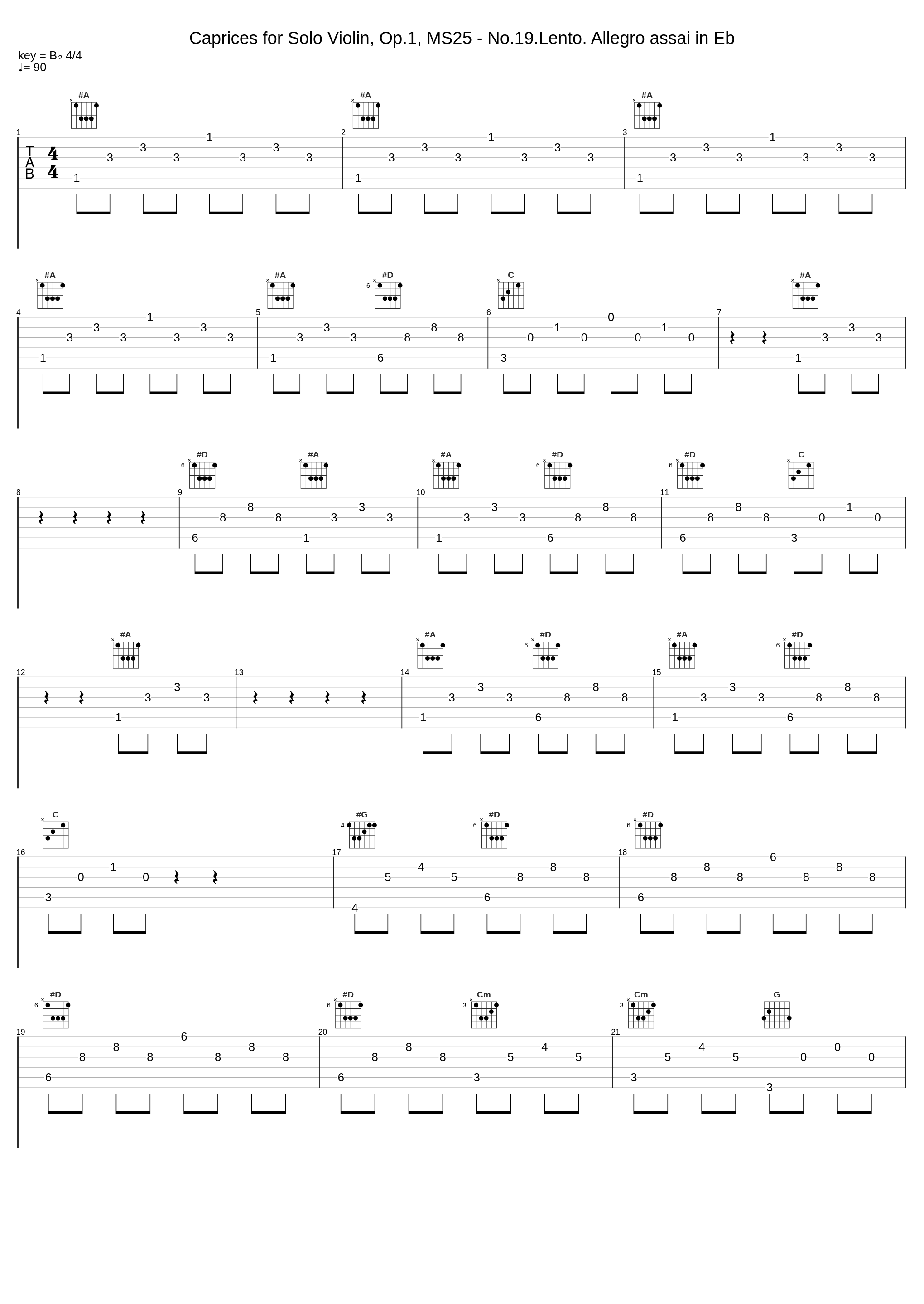 Caprices for Solo Violin, Op.1, MS25 - No.19.Lento. Allegro assai in Eb_Niccolò Paganini_1