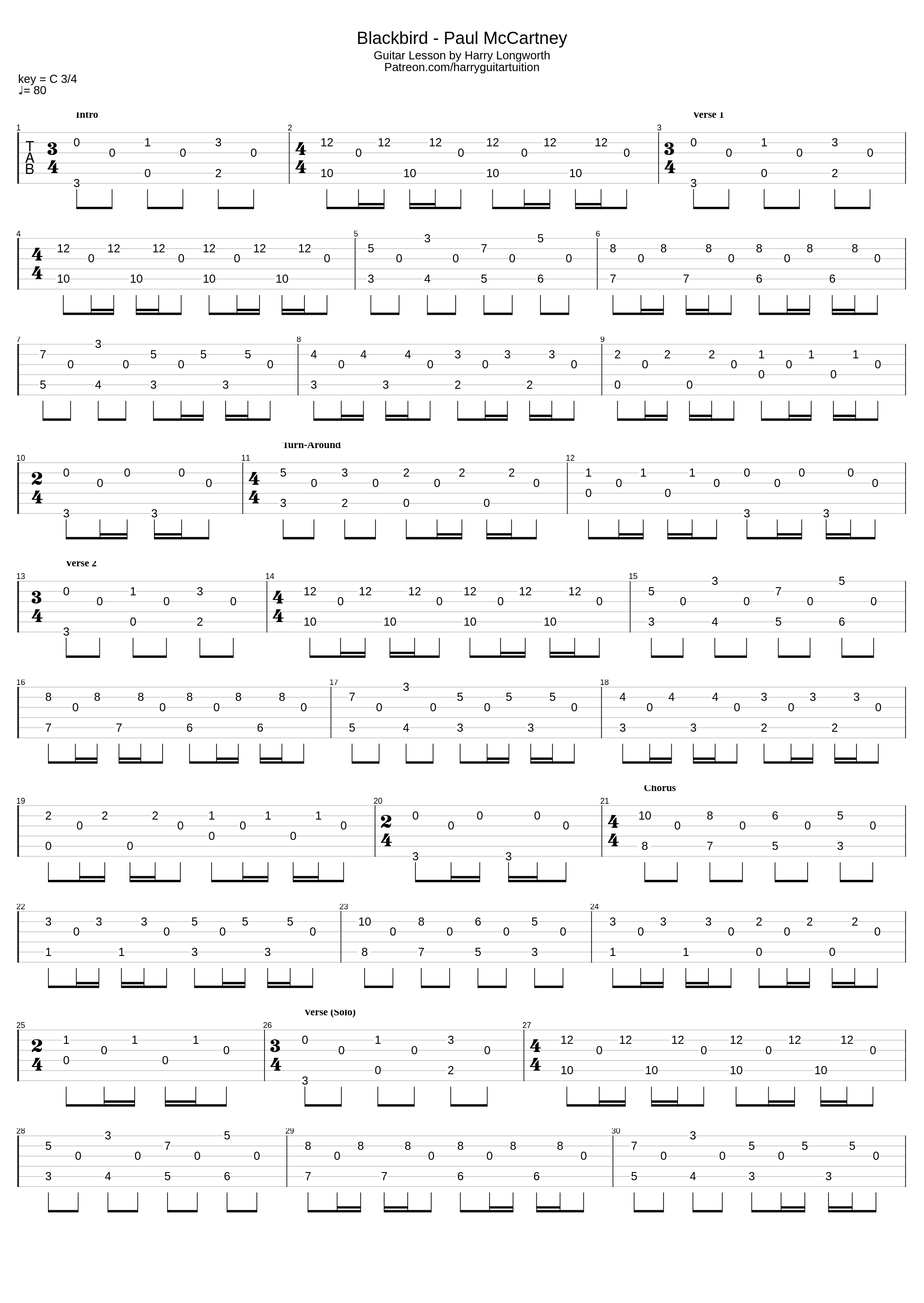 Blackbird Paul McCartney/The Beatles_Harry Guitar Tuition_1