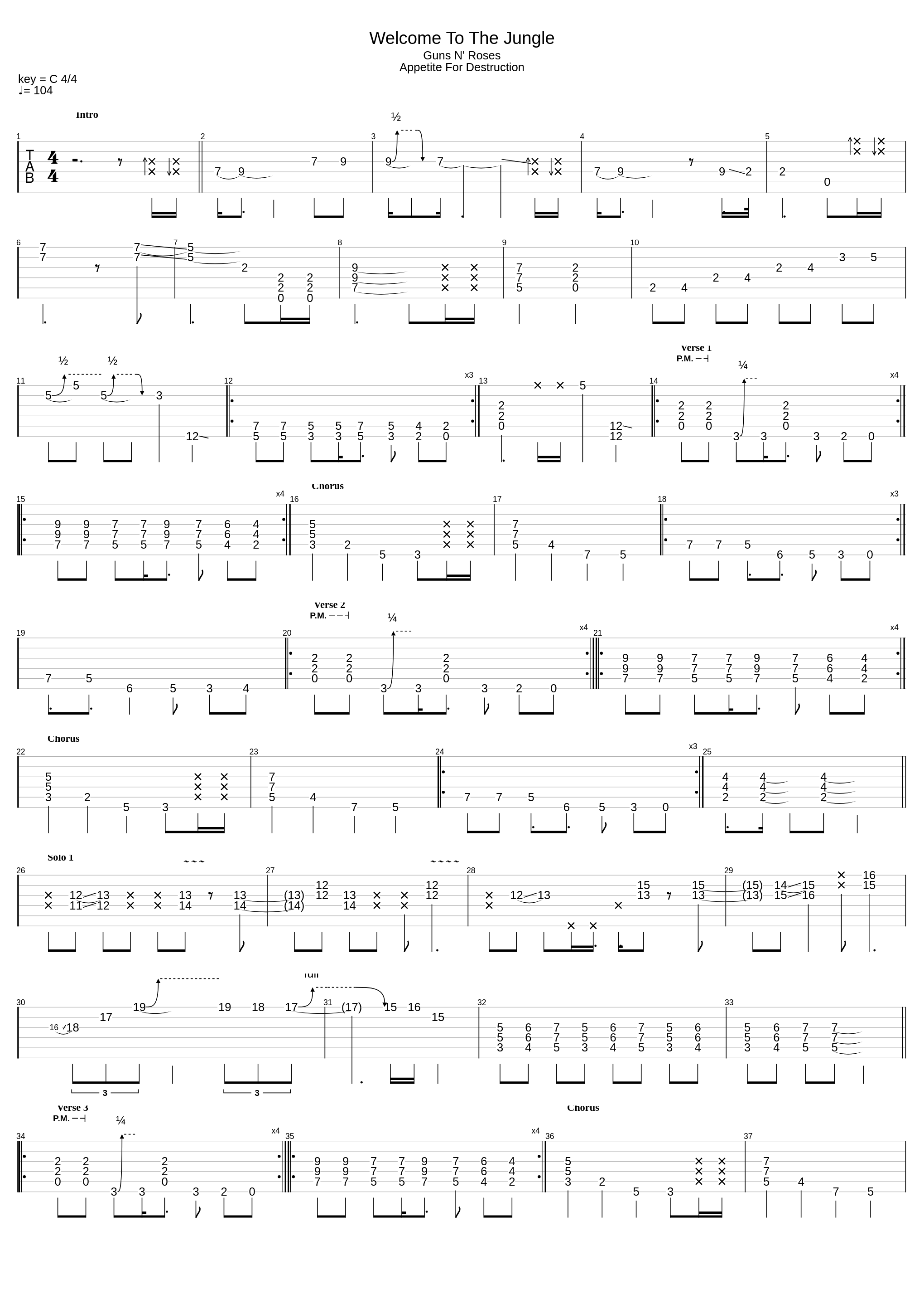Welcome To the Jungle Easy Full Tab For Beginners_Guns N' Roses_1