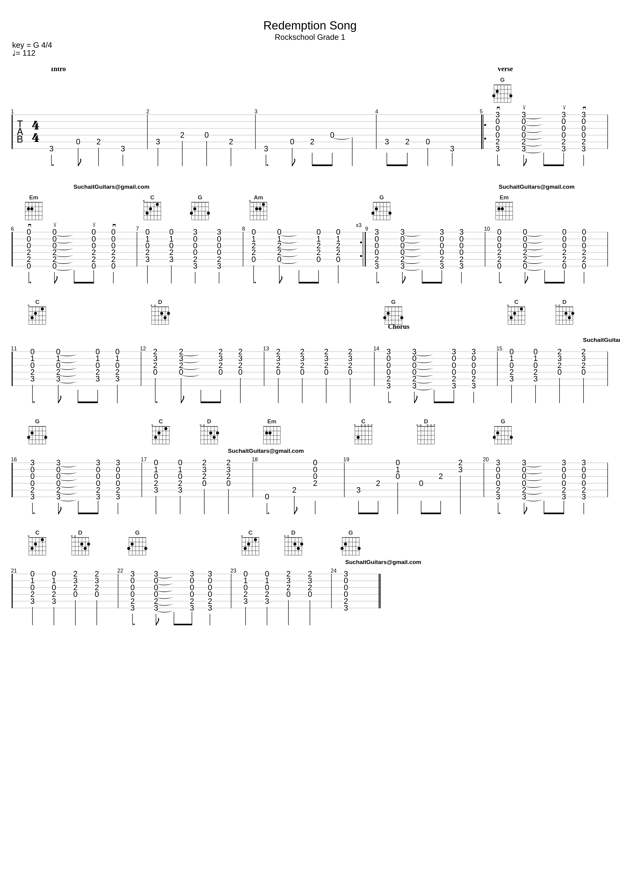 Rockschool Acoustic Guitar Grade 1- Redemption Song_Suchaitguitars@Gmail.Com - Bob Marley_1