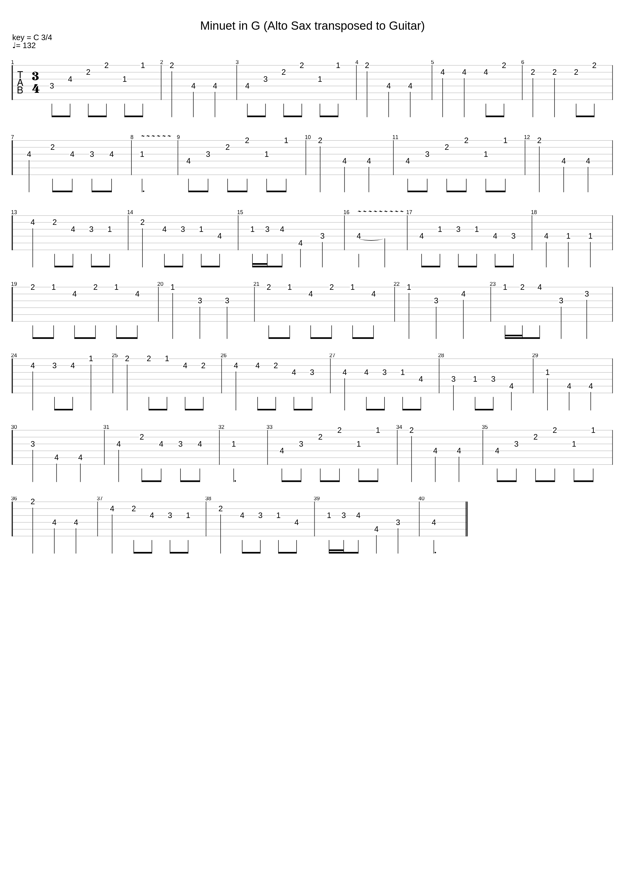 Minuet in G (Alto Sax transposed to Guitar)_Johann Sebastian Bach_1