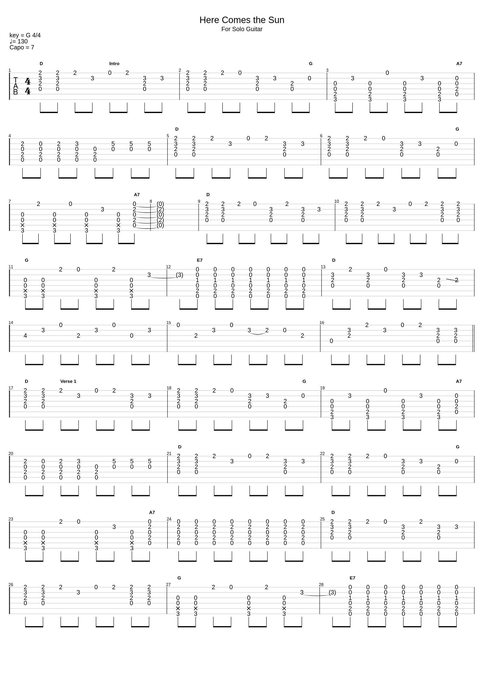 Here Comes The Sun (arr. for 1 guitar)_The Beatles_1