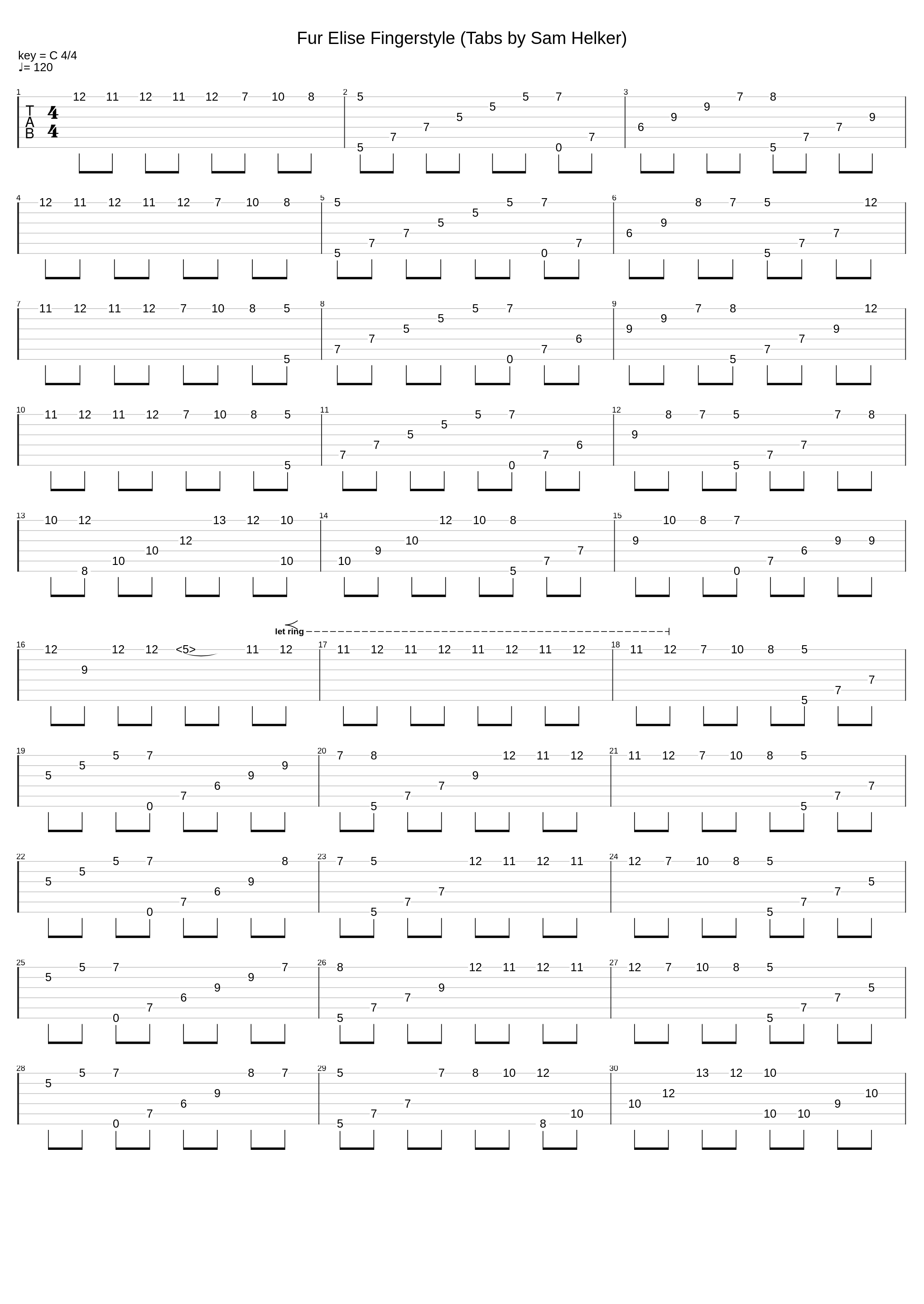 Fur Elise Fingerstyle (Tabs by Sam Helker)_Ludwig Van Beethoven_1