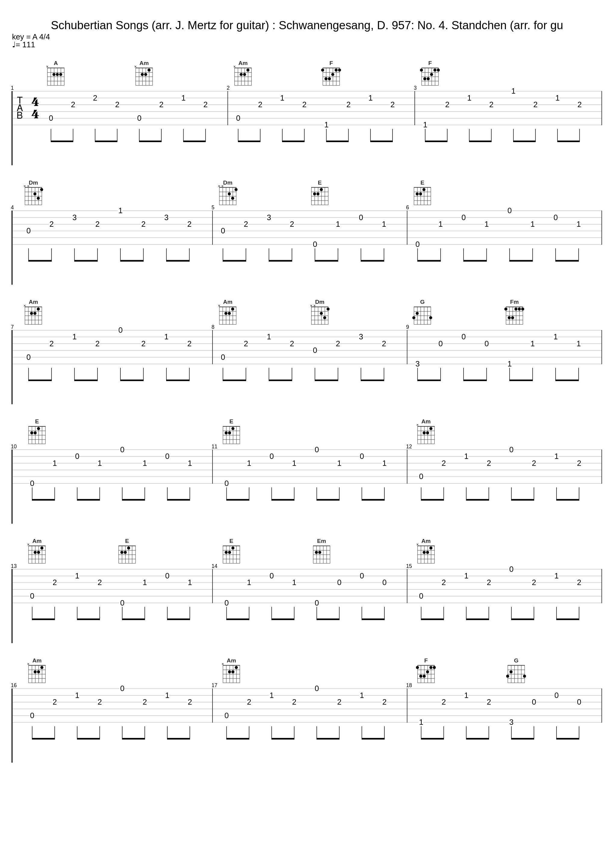 Schubertian Songs (arr. J. Mertz for guitar) : Schwanengesang, D. 957: No. 4. Standchen (arr. for gu_Johann Kaspar Mertz_1