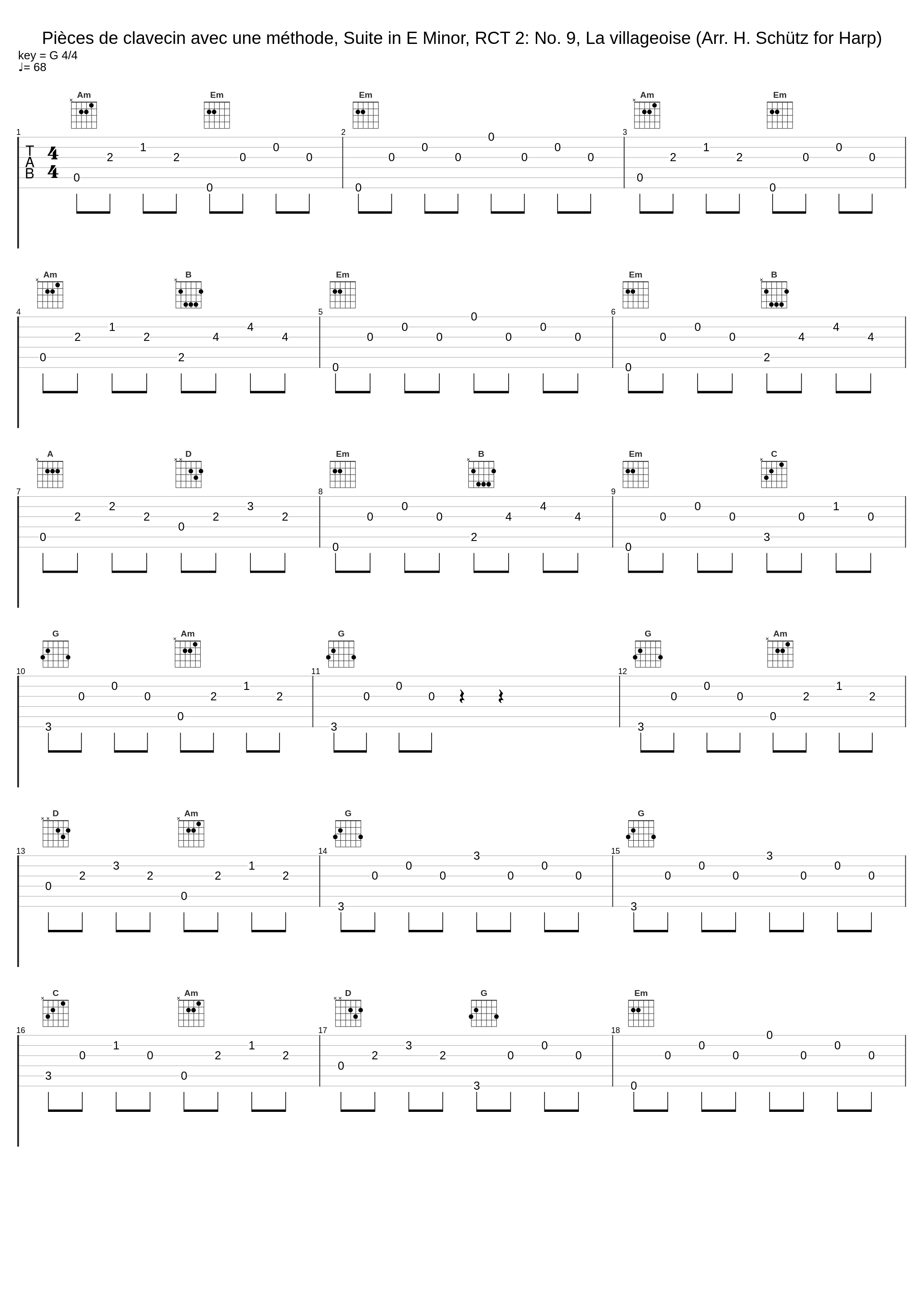 Pièces de clavecin avec une méthode, Suite in E Minor, RCT 2: No. 9, La villageoise (Arr. H. Schütz for Harp)_Helene Schütz_1