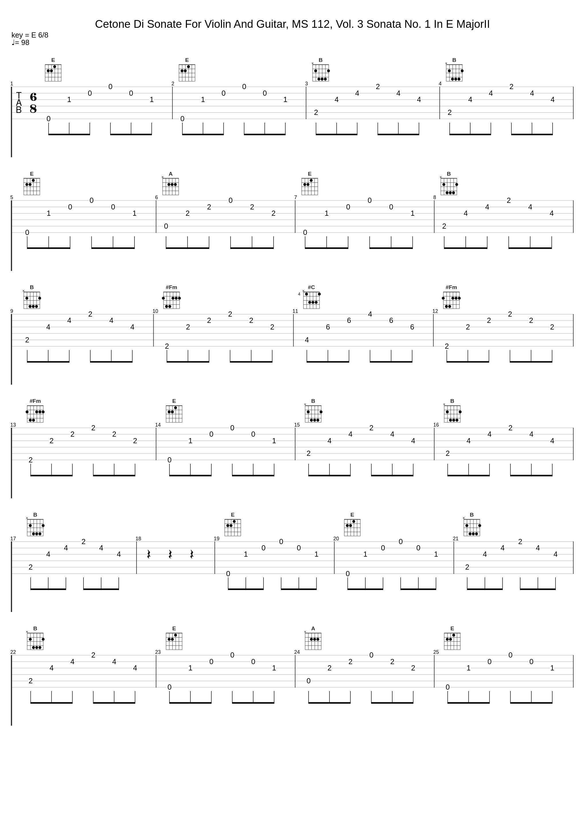 Cetone Di Sonate For Violin And Guitar, MS 112, Vol. 3 Sonata No. 1 In E MajorII_Luigi Alberto Bianchi,Niccolò Paganini_1