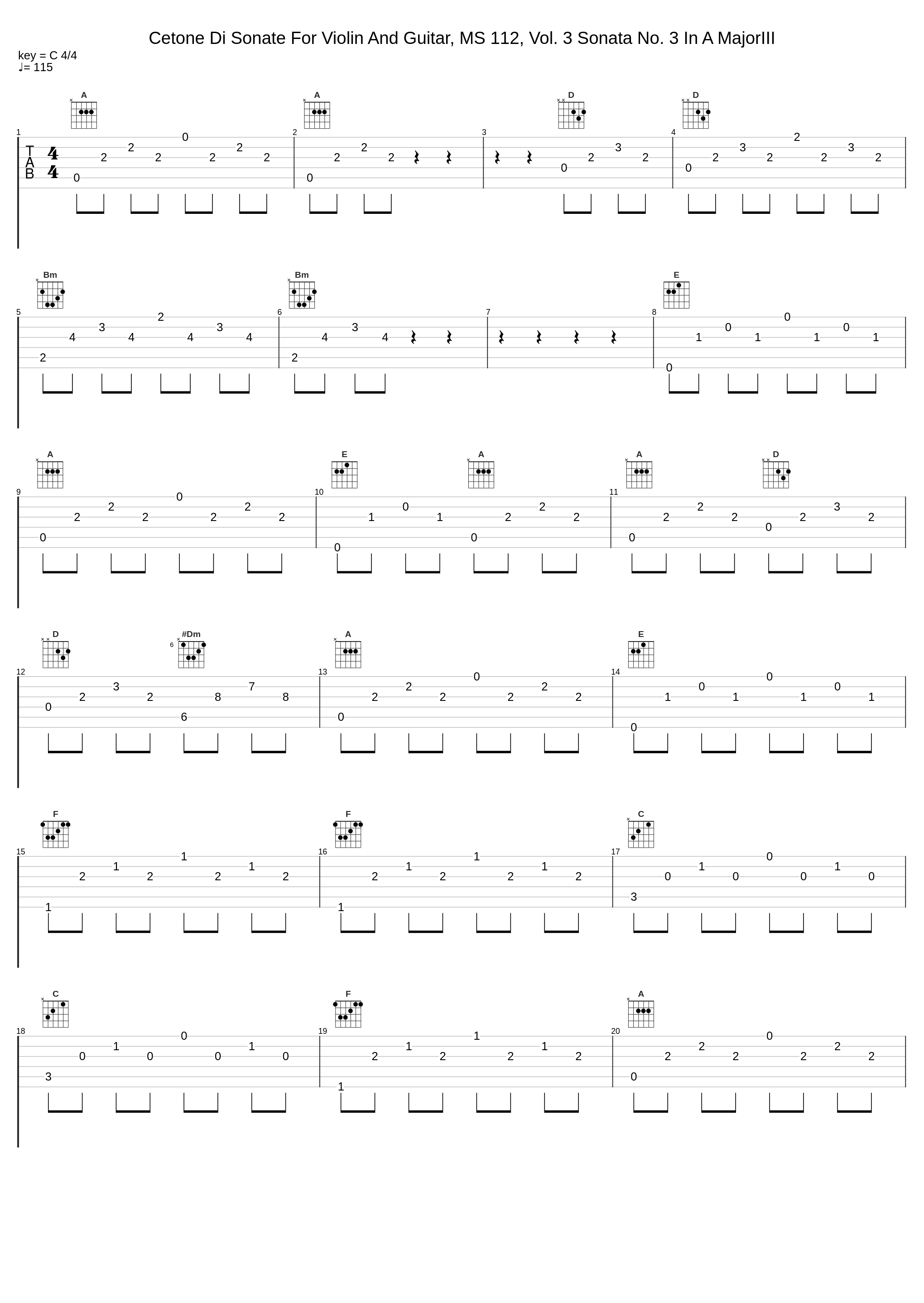 Cetone Di Sonate For Violin And Guitar, MS 112, Vol. 3 Sonata No. 3 In A MajorIII_Luigi Alberto Bianchi,Niccolò Paganini_1