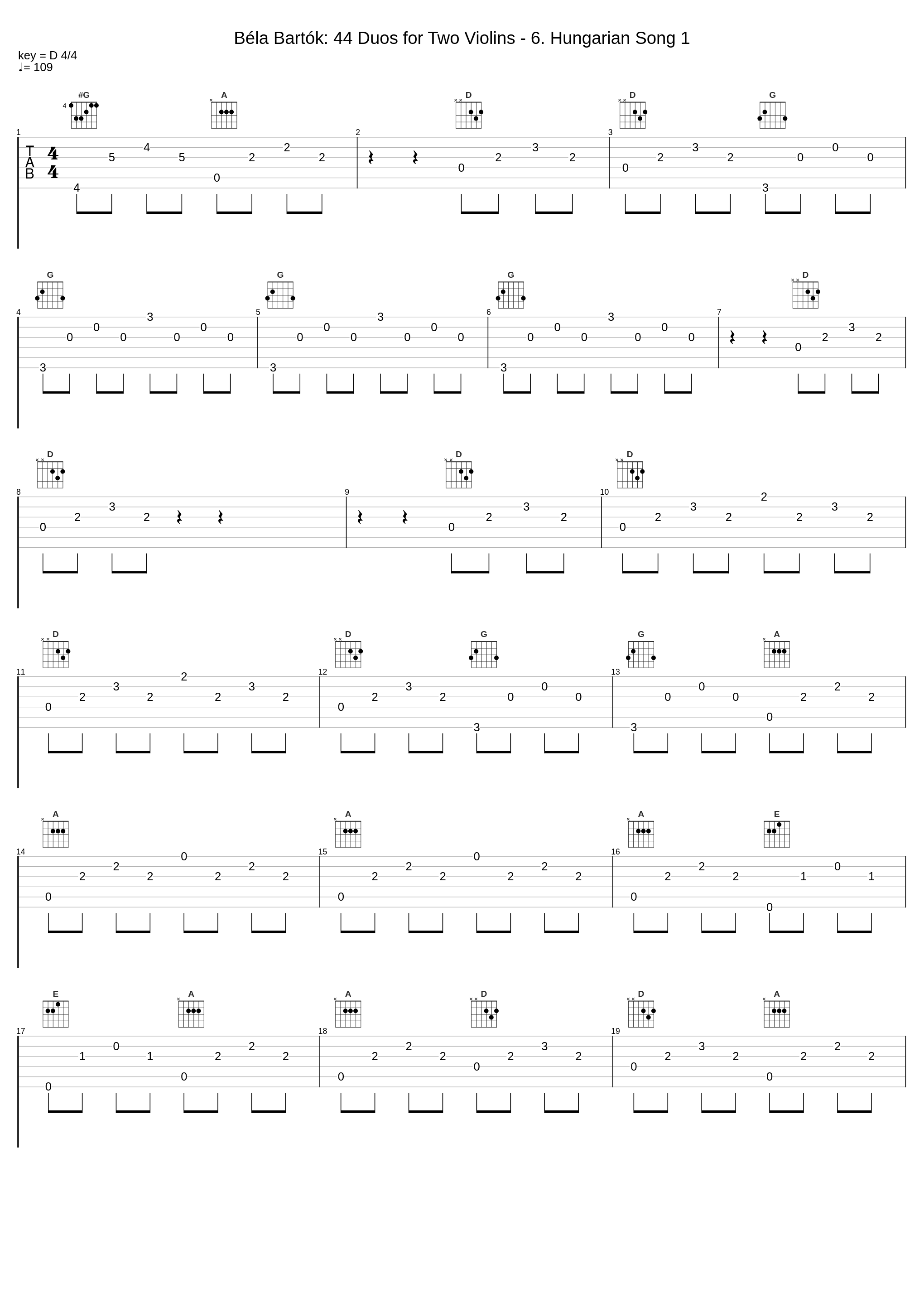 Béla Bartók: 44 Duos for Two Violins - 6. Hungarian Song 1_Béla Bartók_1