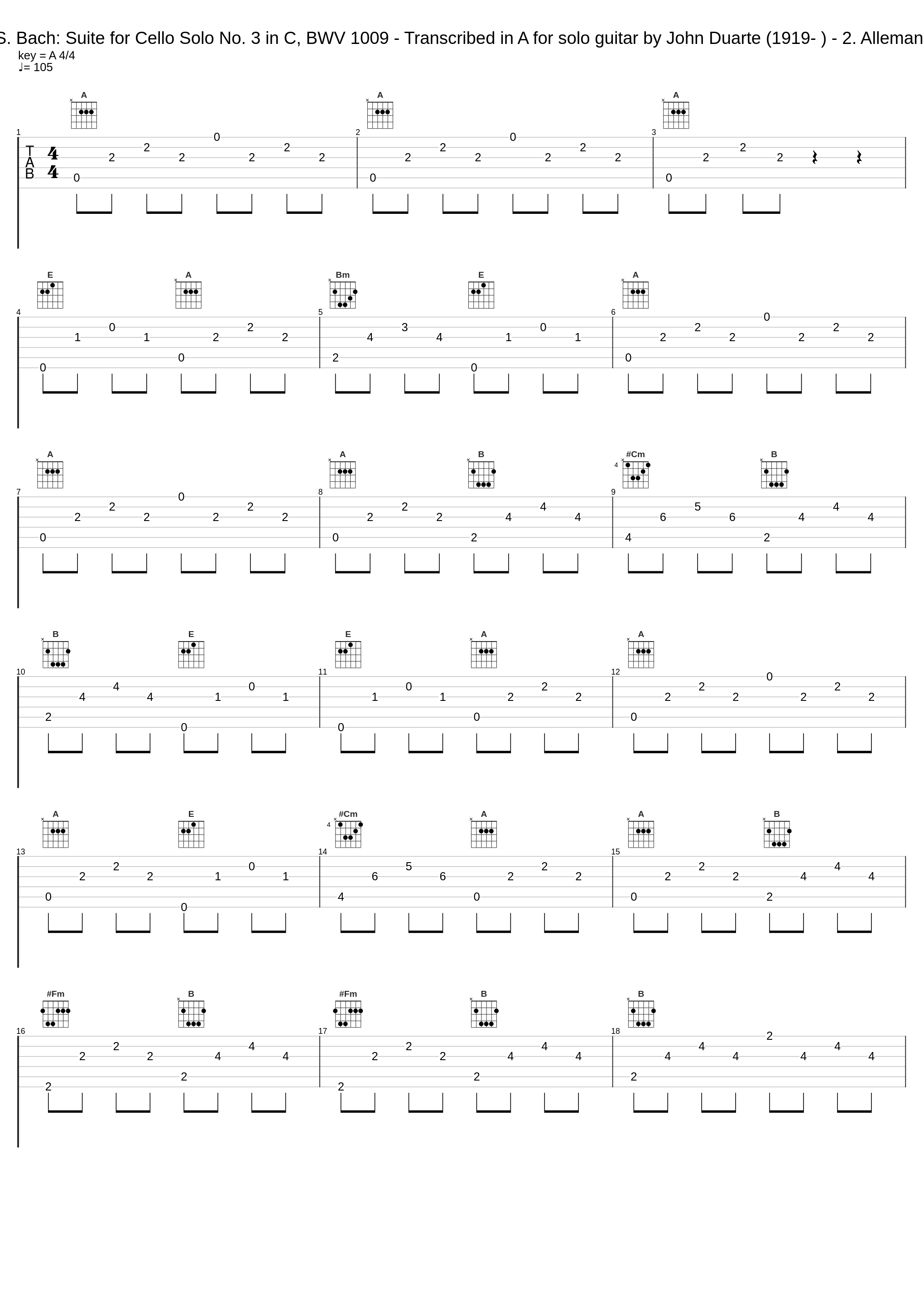 J.S. Bach: Suite for Cello Solo No. 3 in C, BWV 1009 - Transcribed in A for solo guitar by John Duarte (1919- ) - 2. Allemande_Andrés Segovia_1