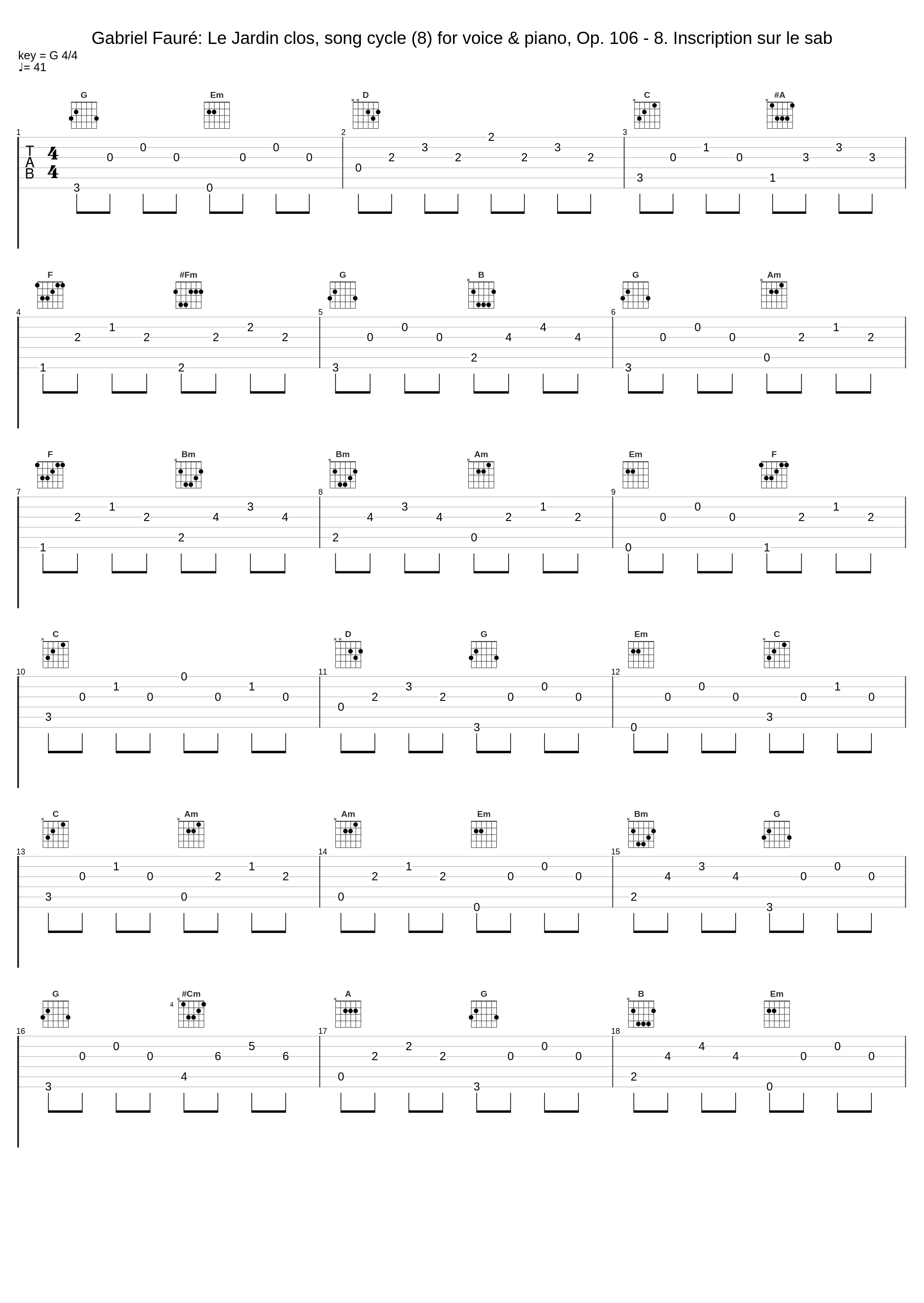 Gabriel Fauré: Le Jardin clos, song cycle (8) for voice & piano, Op. 106 - 8. Inscription sur le sab_Gabriel Fauré_1