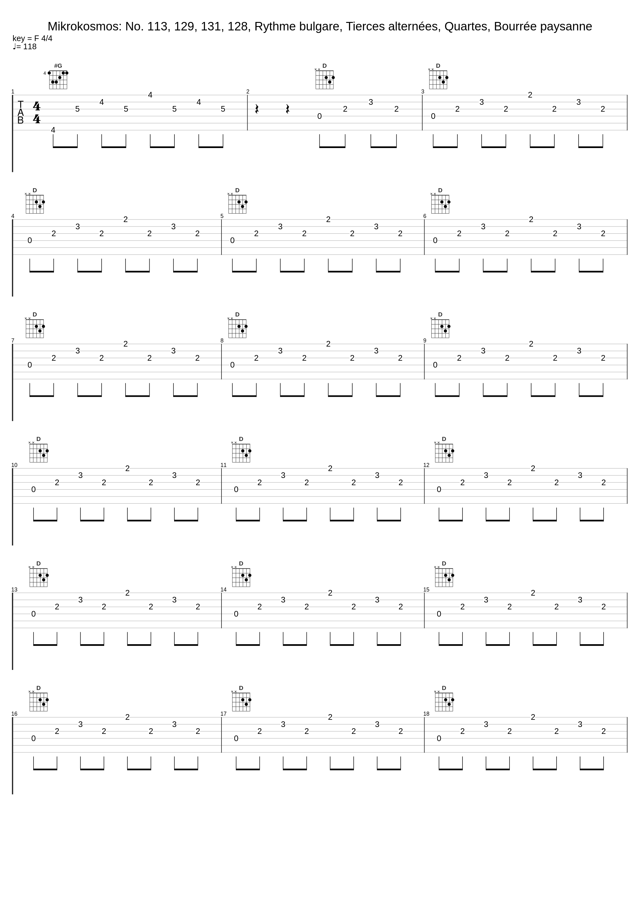 Mikrokosmos: No. 113, 129, 131, 128, Rythme bulgare, Tierces alternées, Quartes, Bourrée paysanne_Béla Bartók_1