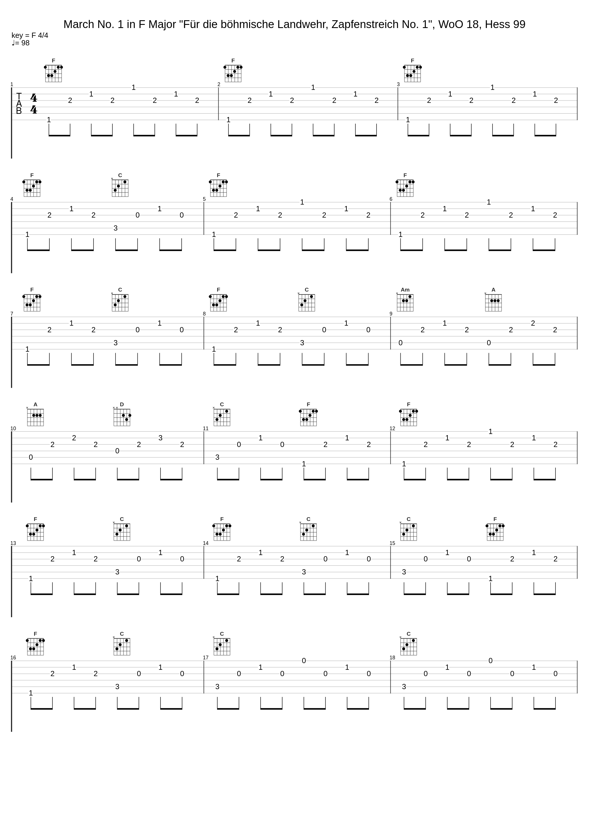 March No. 1 in F Major "Für die böhmische Landwehr, Zapfenstreich No. 1", WoO 18, Hess 99_Carl Petersson_1