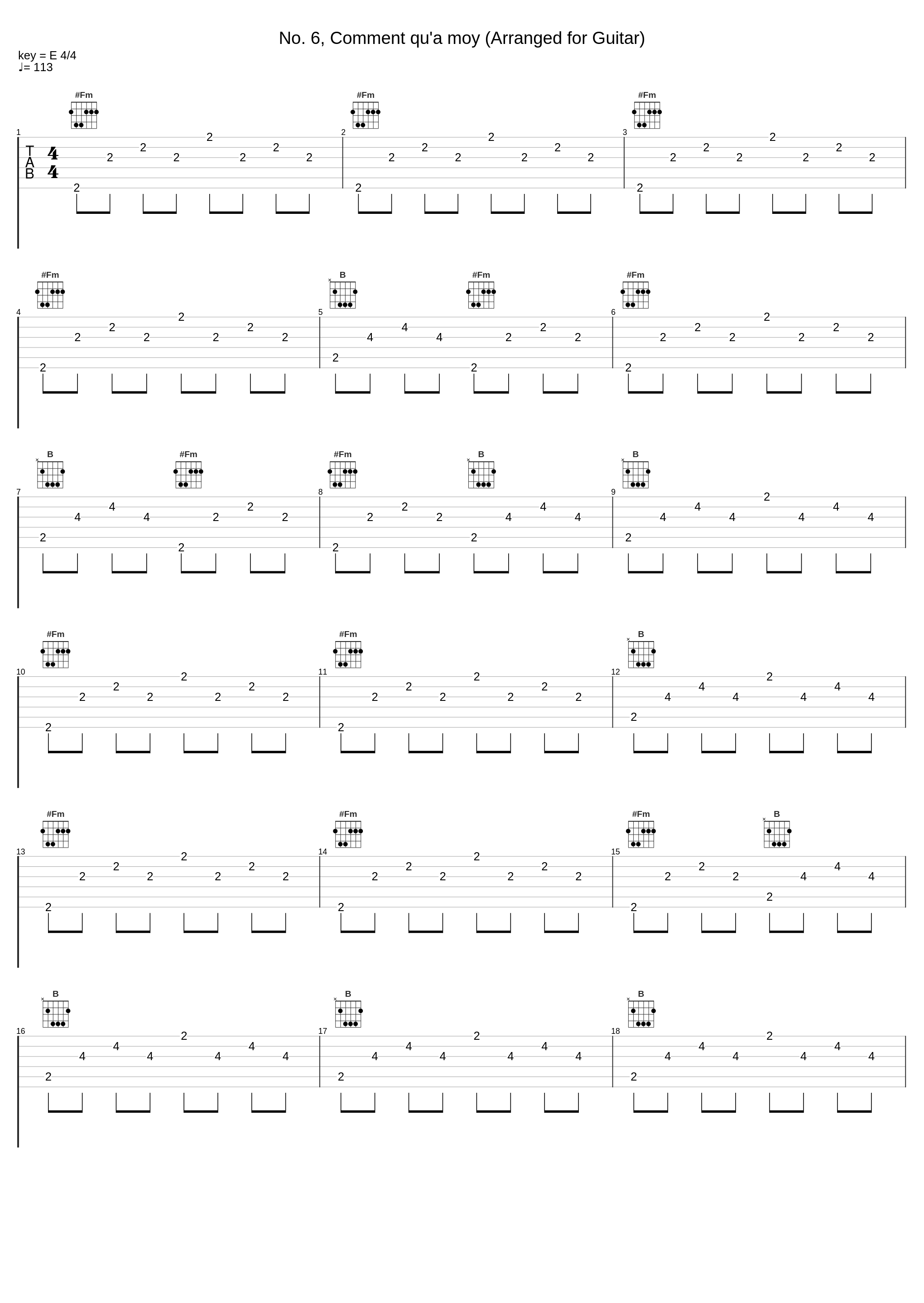 No. 6, Comment qu'a moy (Arranged for Guitar)_Noël Akchoté_1