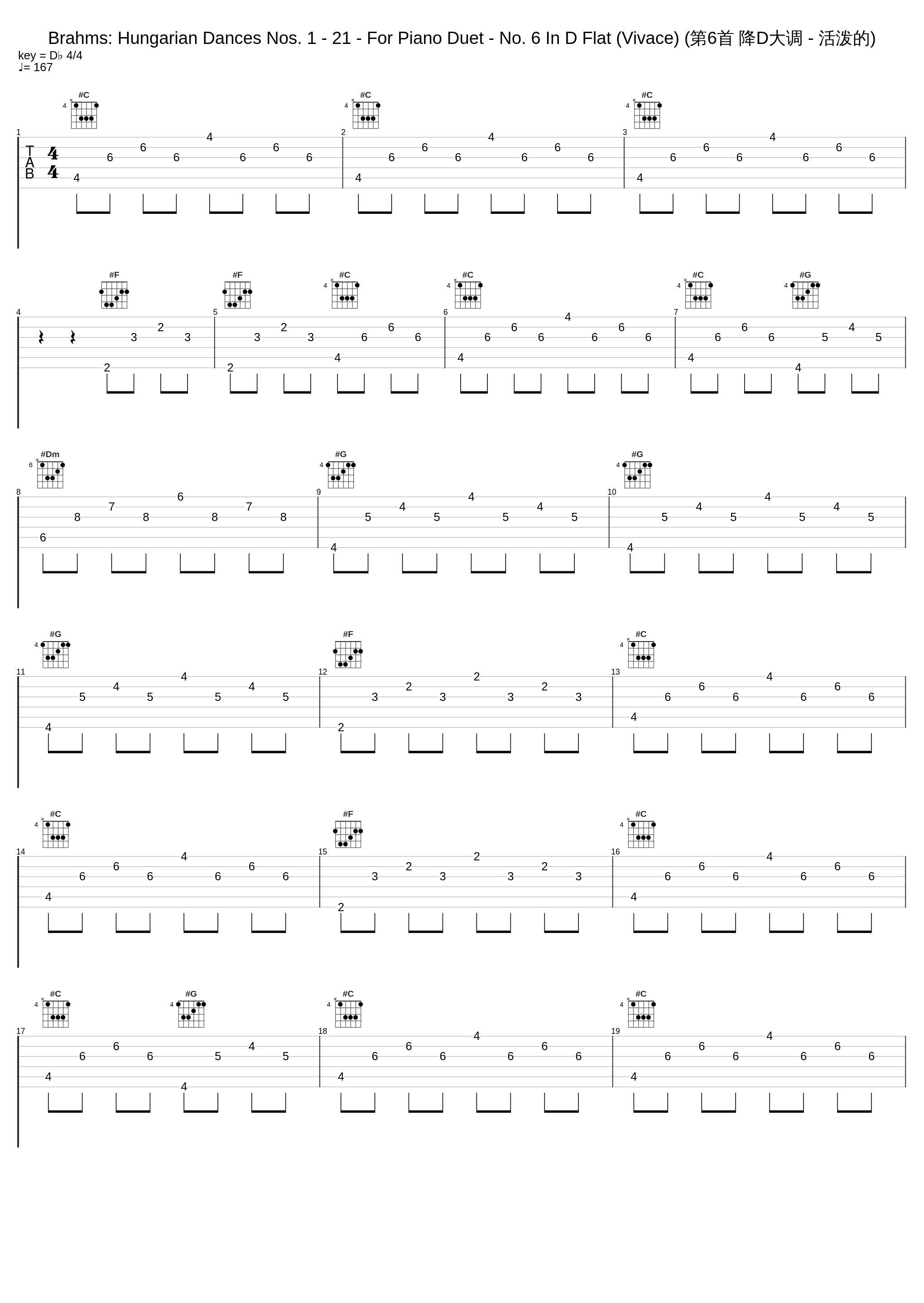 Brahms: Hungarian Dances Nos. 1 - 21 - For Piano Duet - No. 6 In D Flat (Vivace) (第6首 降D大调 - 活泼的)_Alfons Kontarsky,Aloys Kontarsky,Johannes Brahms_1