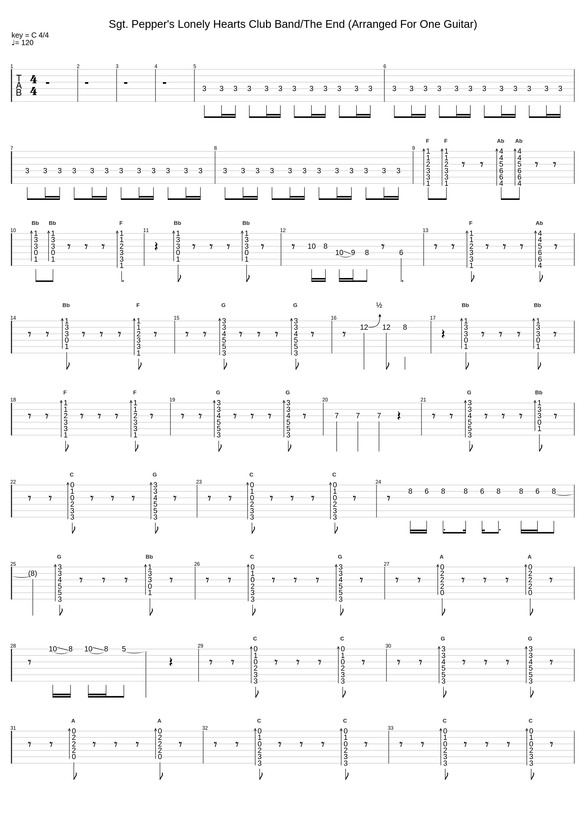 Sgt. Pepper's Lonely Hearts Club Band/The End (Arranged For One Guitar)_The Beatles_1