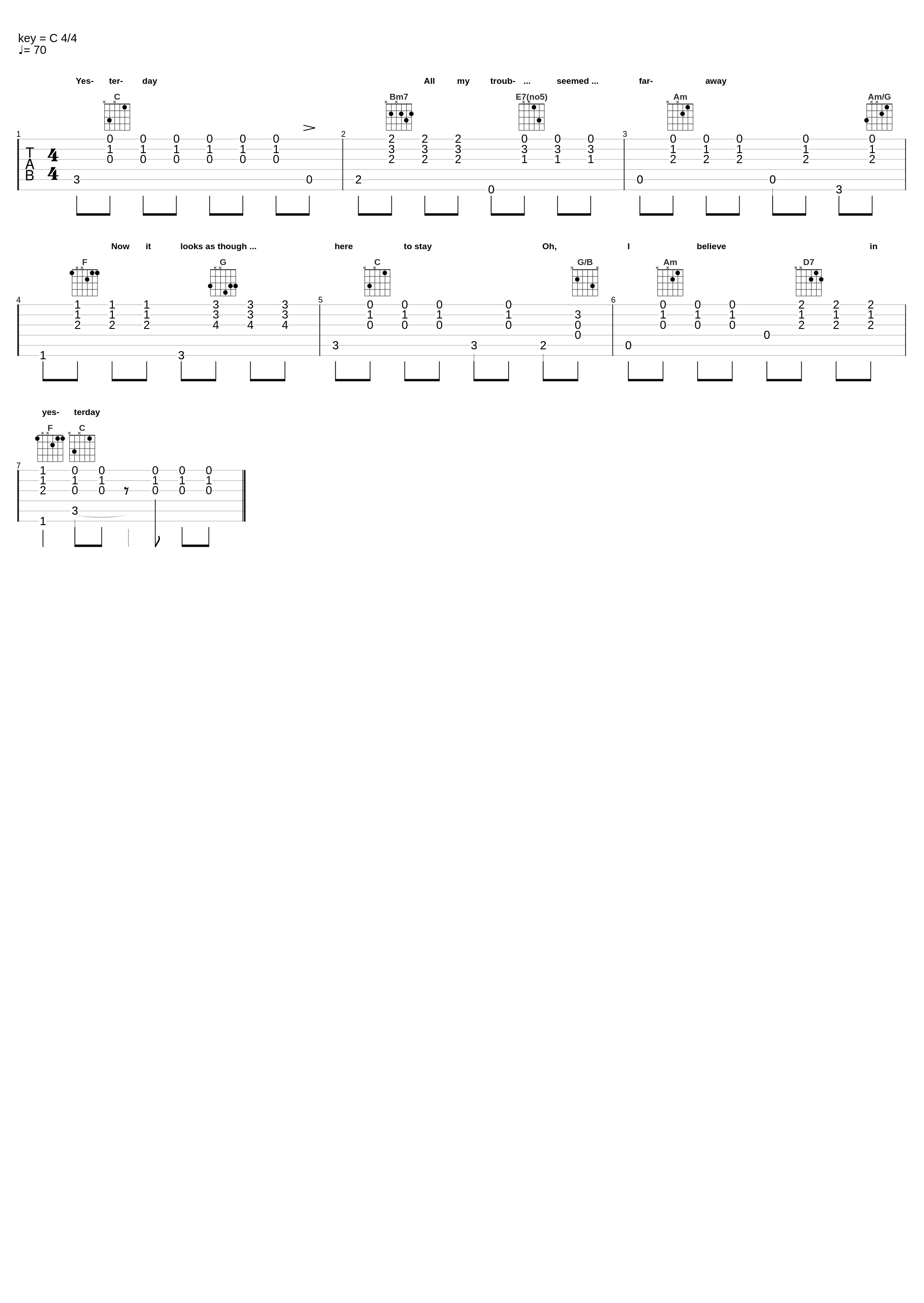 The Beatles - Yesterday (Chords In C)_Strumming Patterns_1