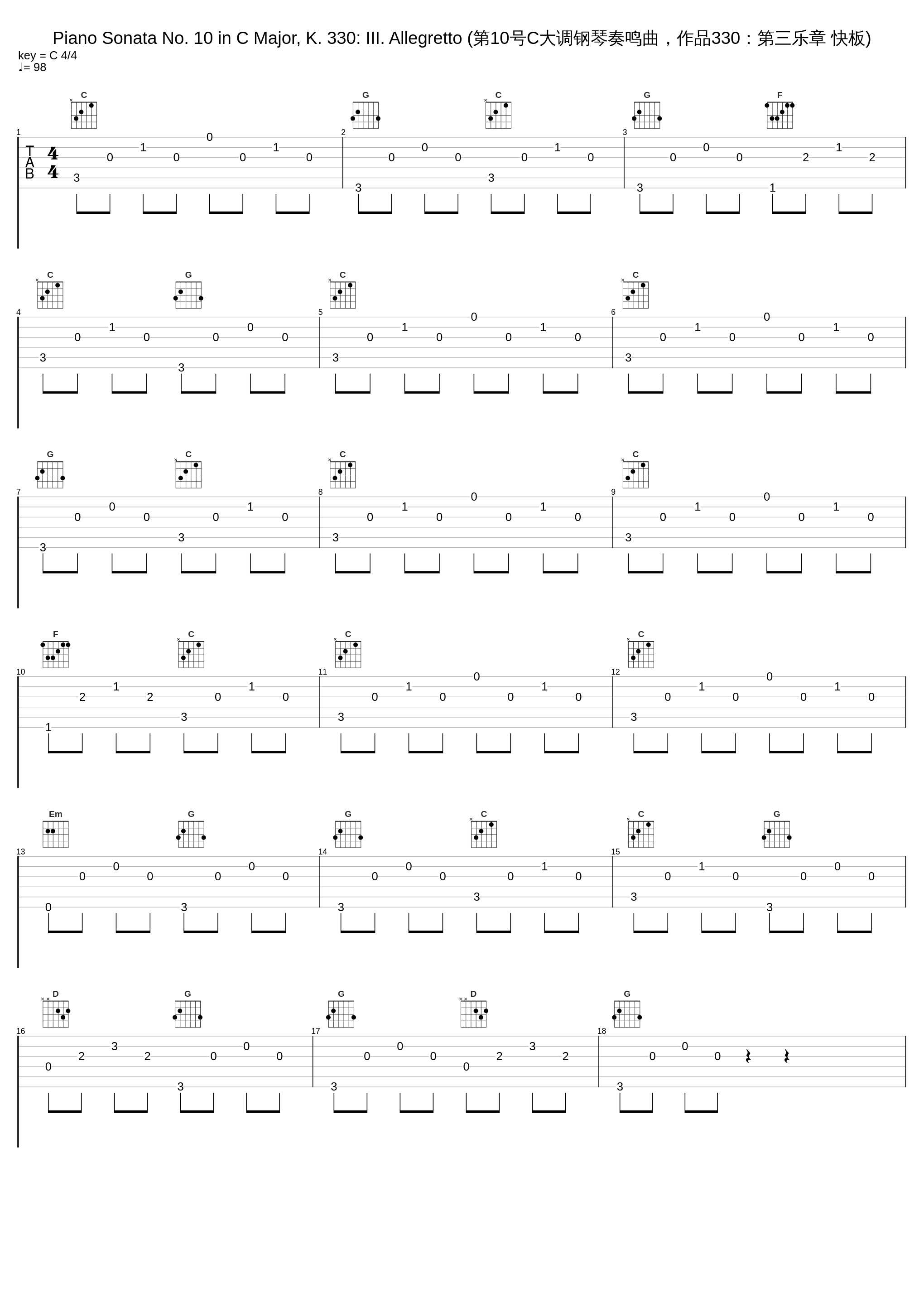 Piano Sonata No. 10 in C Major, K. 330: III. Allegretto (第10号C大调钢琴奏鸣曲，作品330：第三乐章 快板)_Franz Zettl_1