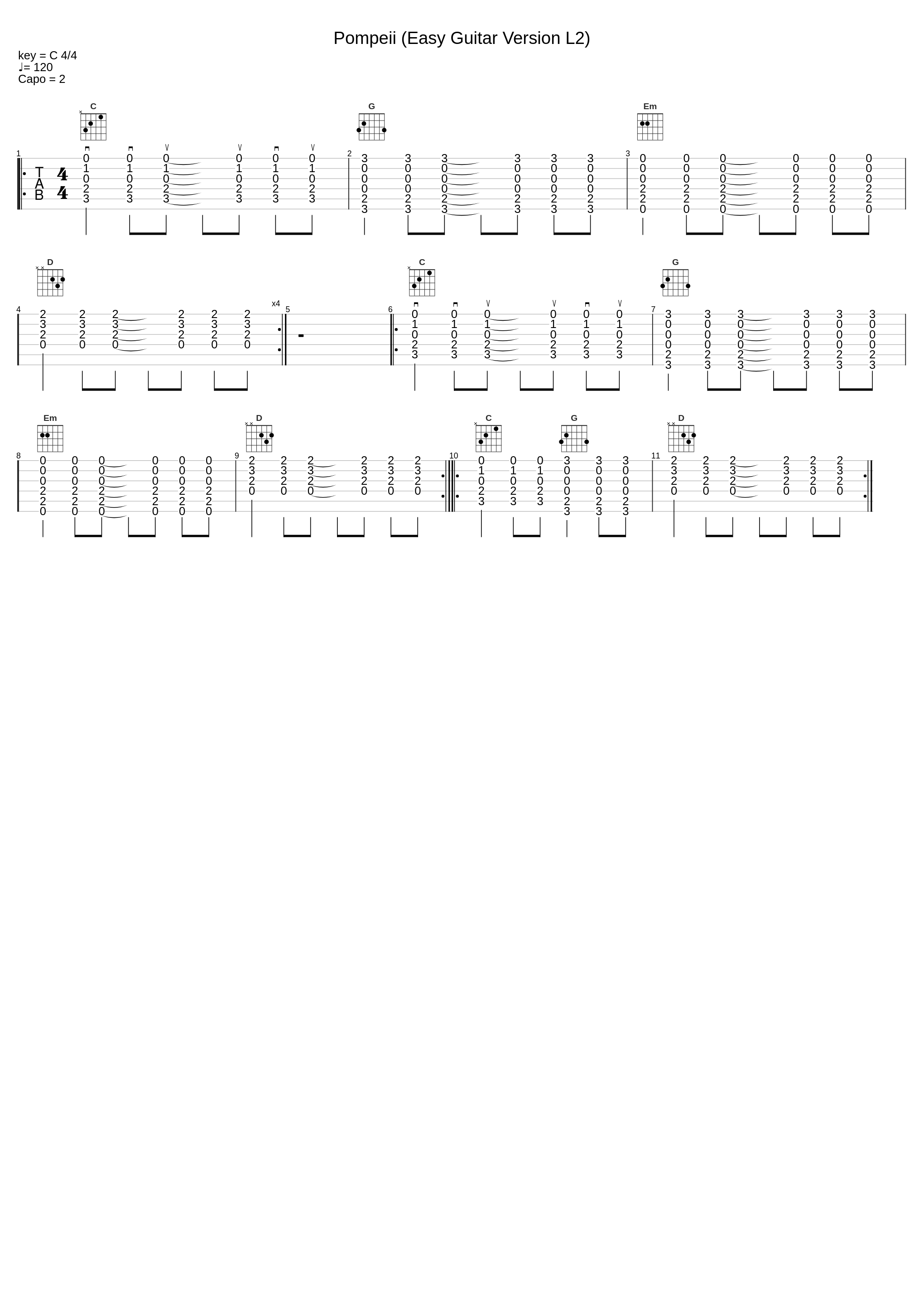 Pompeii (Easy Guitar Version L1 L2)_Bastille_1