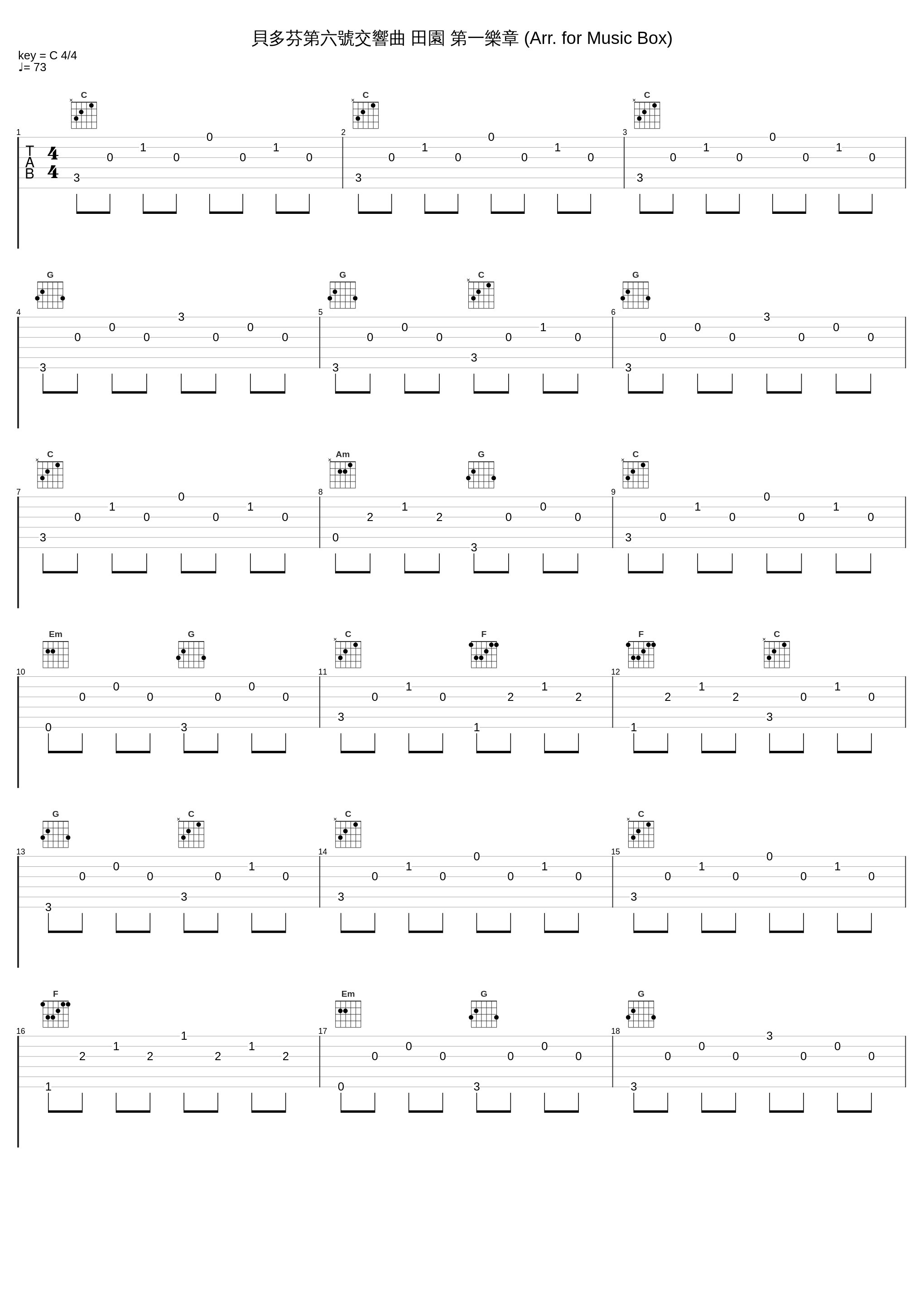 貝多芬第六號交響曲 田園 第一樂章 (Arr. for Music Box)_零感音乐_1