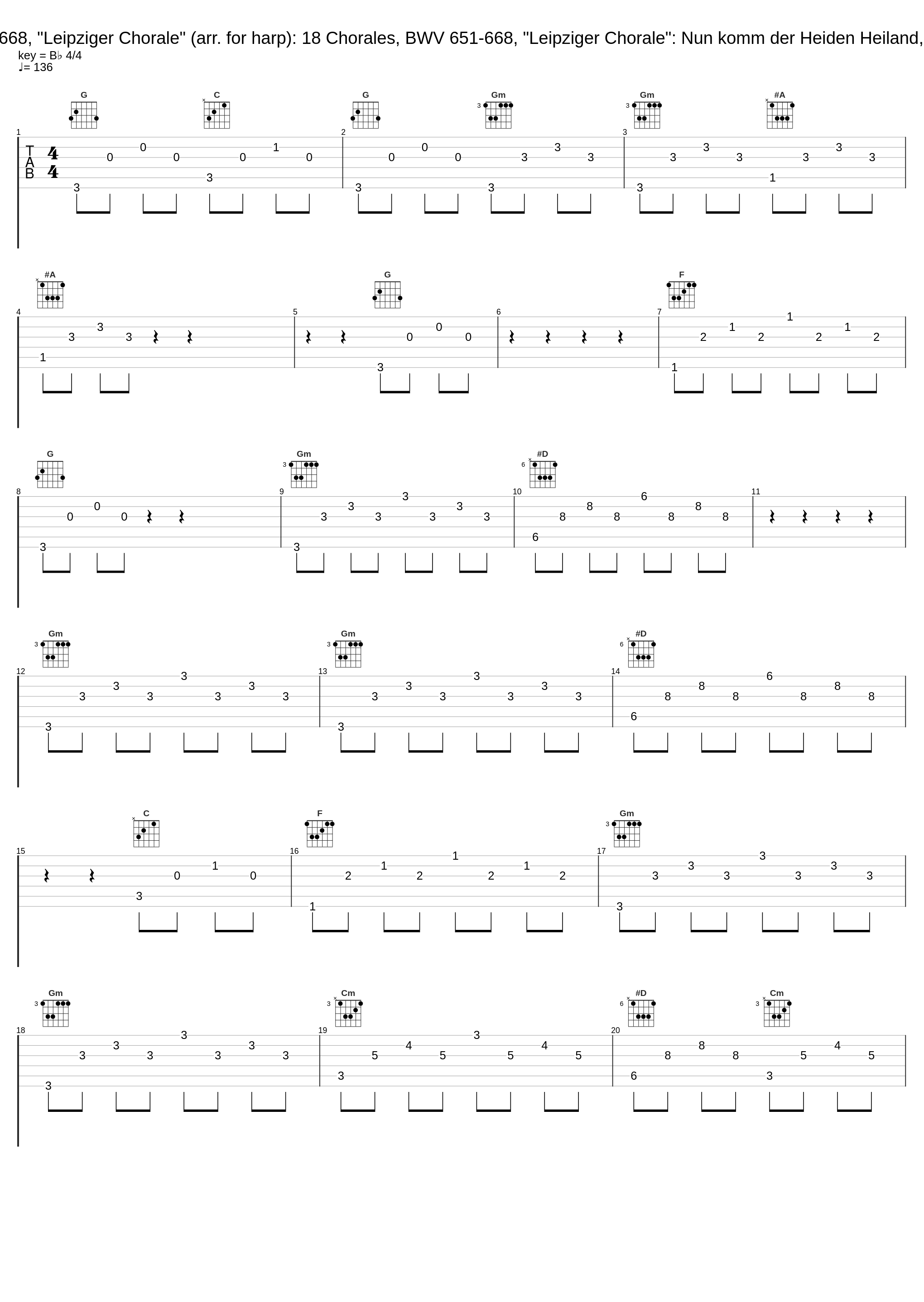 18 Chorales, BWV 651-668, "Leipziger Chorale" (arr. for harp): 18 Chorales, BWV 651-668, "Leipziger Chorale": Nun komm der Heiden Heiland, BWV 659 (arr. for harp)_Nicolas Tulliez_1