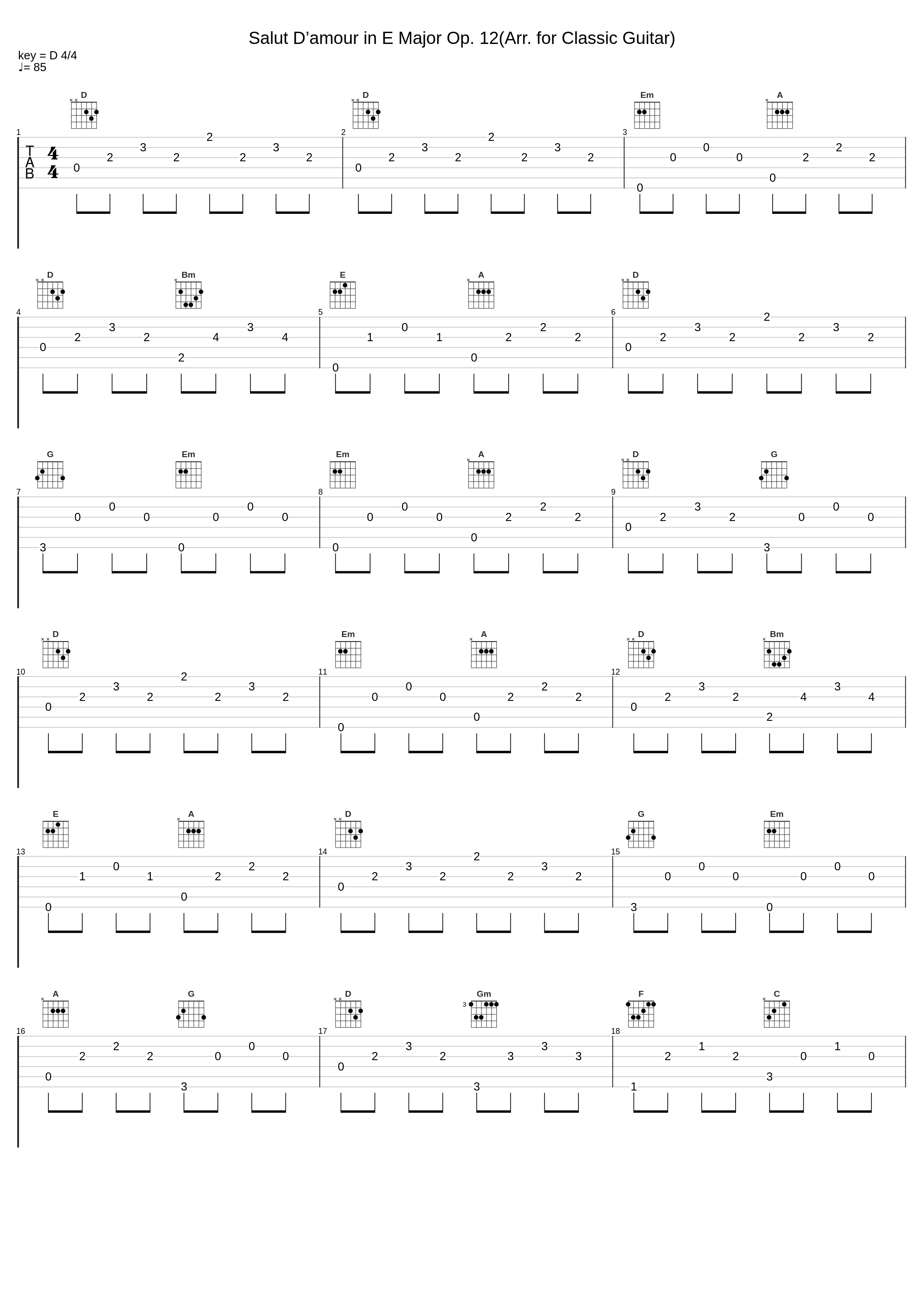 Salut D’amour in E Major Op. 12(Arr. for Classic Guitar)_Best Romantic Guitar,Edward Elgar_1