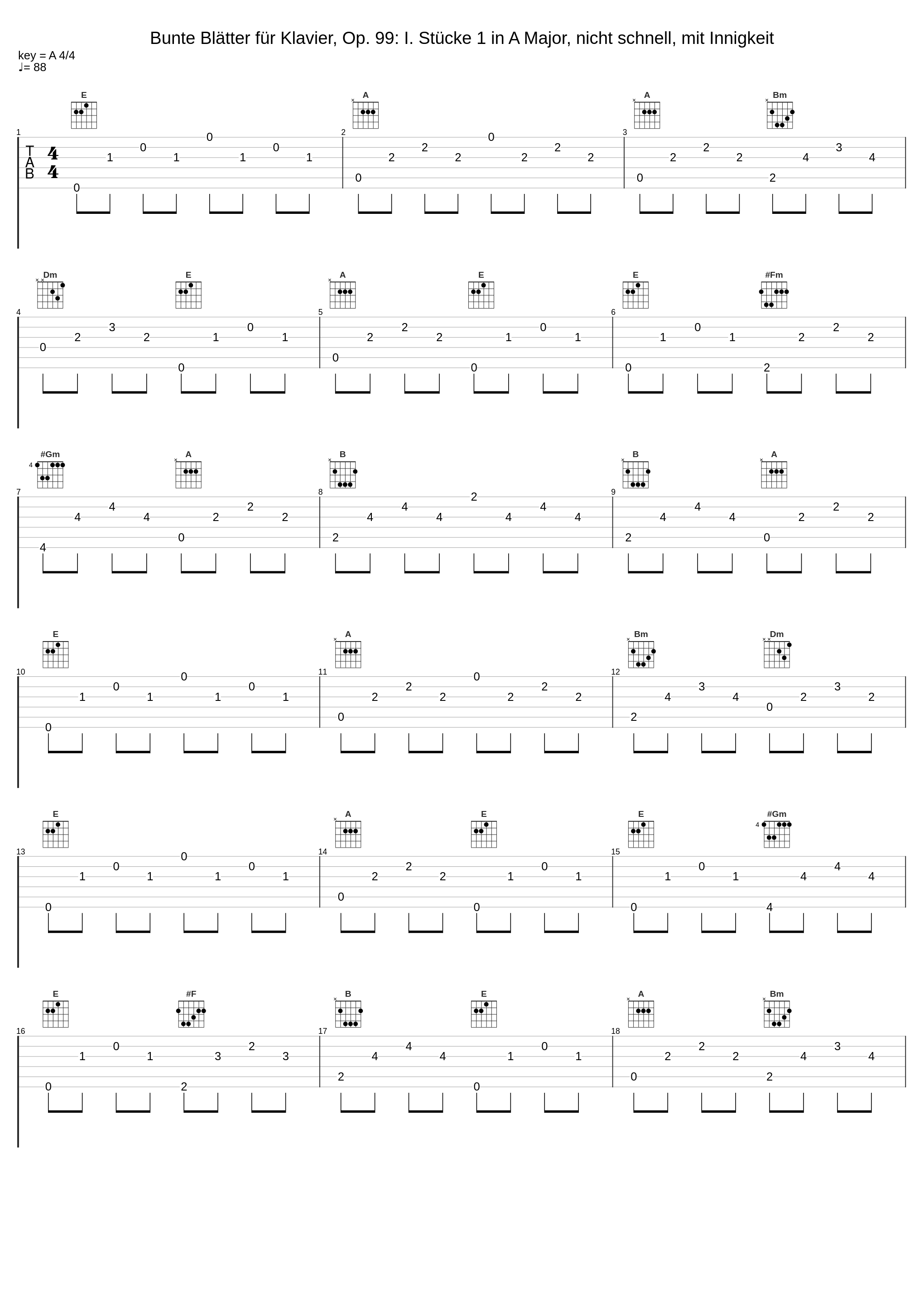 Bunte Blätter für Klavier, Op. 99: I. Stücke 1 in A Major, nicht schnell, mit Innigkeit_Eric Le Sage,Robert Schumann_1