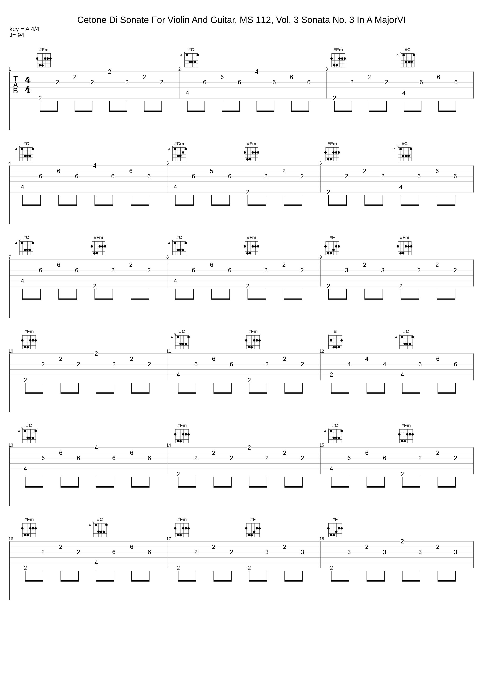 Cetone Di Sonate For Violin And Guitar, MS 112, Vol. 3 Sonata No. 3 In A MajorVI_Luigi Alberto Bianchi_1