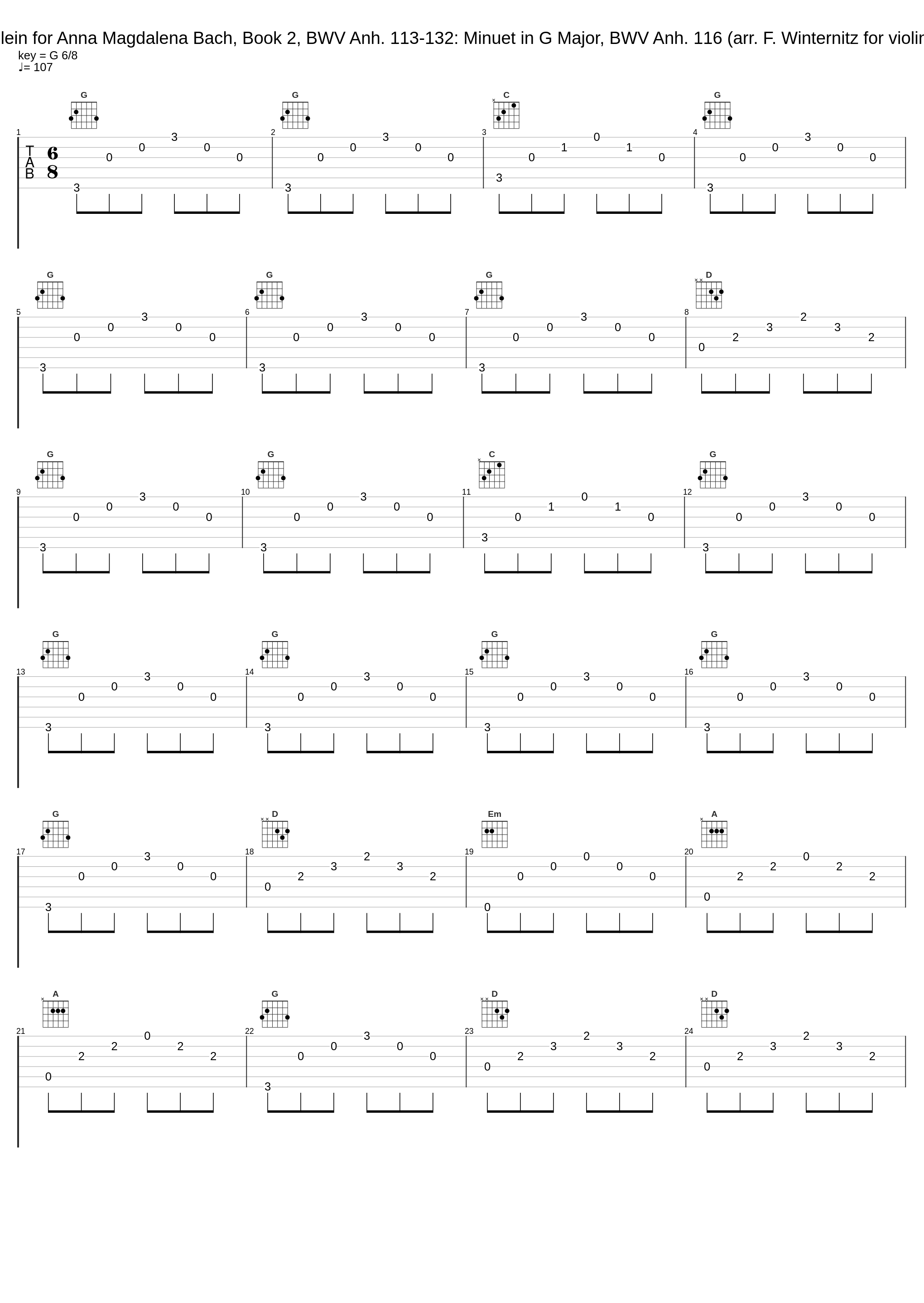 Clavierbüchlein for Anna Magdalena Bach, Book 2, BWV Anh. 113-132: Minuet in G Major, BWV Anh. 116 (arr. F. Winternitz for violin and piano)_Fritz Kreisler,Carl Lamson_1