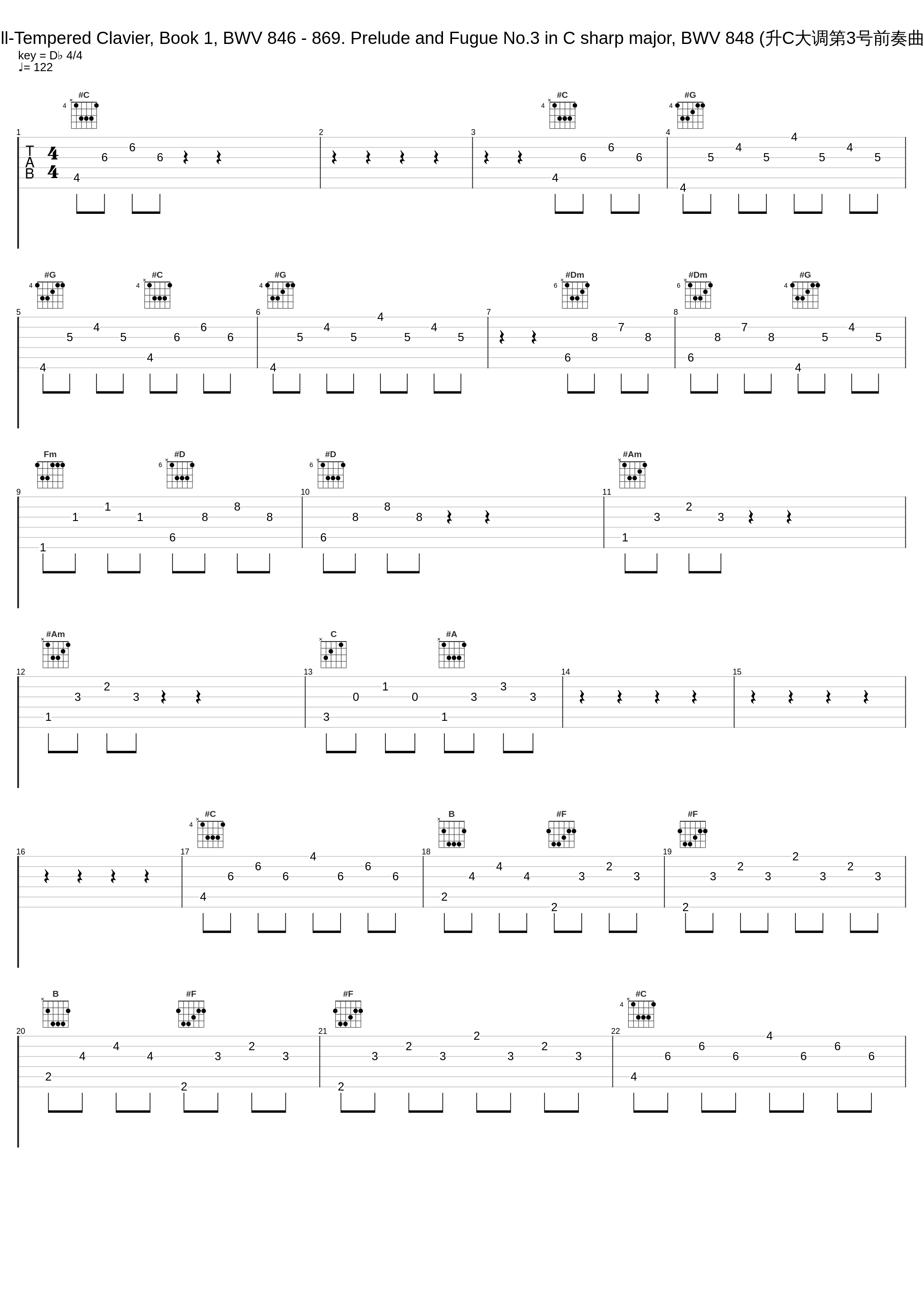 J.S.Bach. The Well-Tempered Clavier, Book 1, BWV 846 - 869. Prelude and Fugue No.3 in C sharp major, BWV 848 (升C大调第3号前奏曲与赋格，作品848)_Johann Sebastian Bach,Samuel Feinberg_1