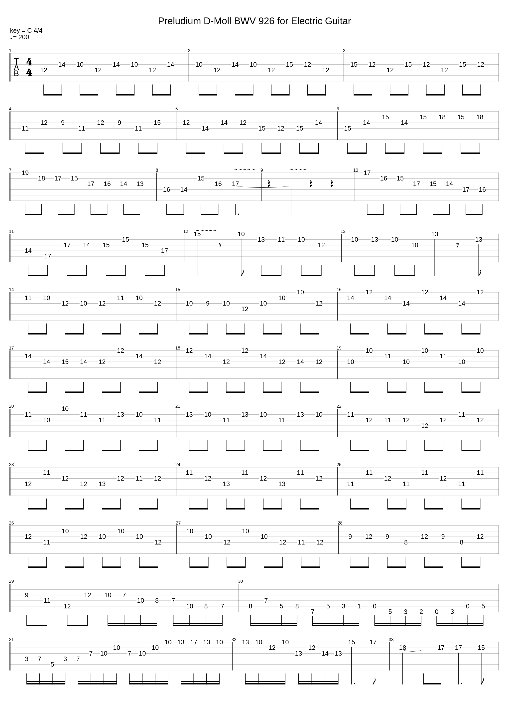 Preludium D Minor Bwv 926 For Electric Guitar_Johann Sebastian Bach_1