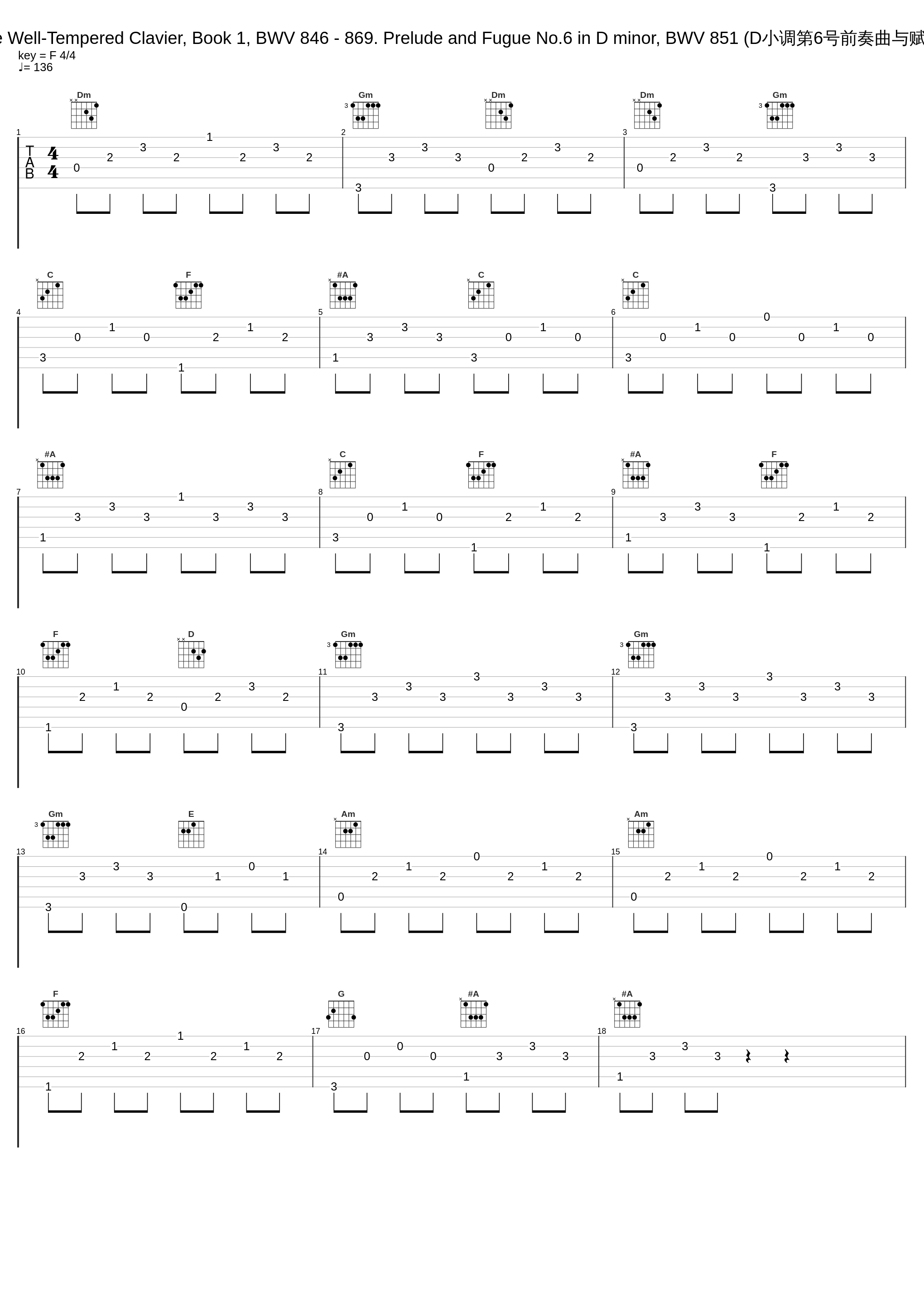 J.S.Bach. The Well-Tempered Clavier, Book 1, BWV 846 - 869. Prelude and Fugue No.6 in D minor, BWV 851 (D小调第6号前奏曲与赋格，作品851)_Johann Sebastian Bach,Samuel Feinberg_1