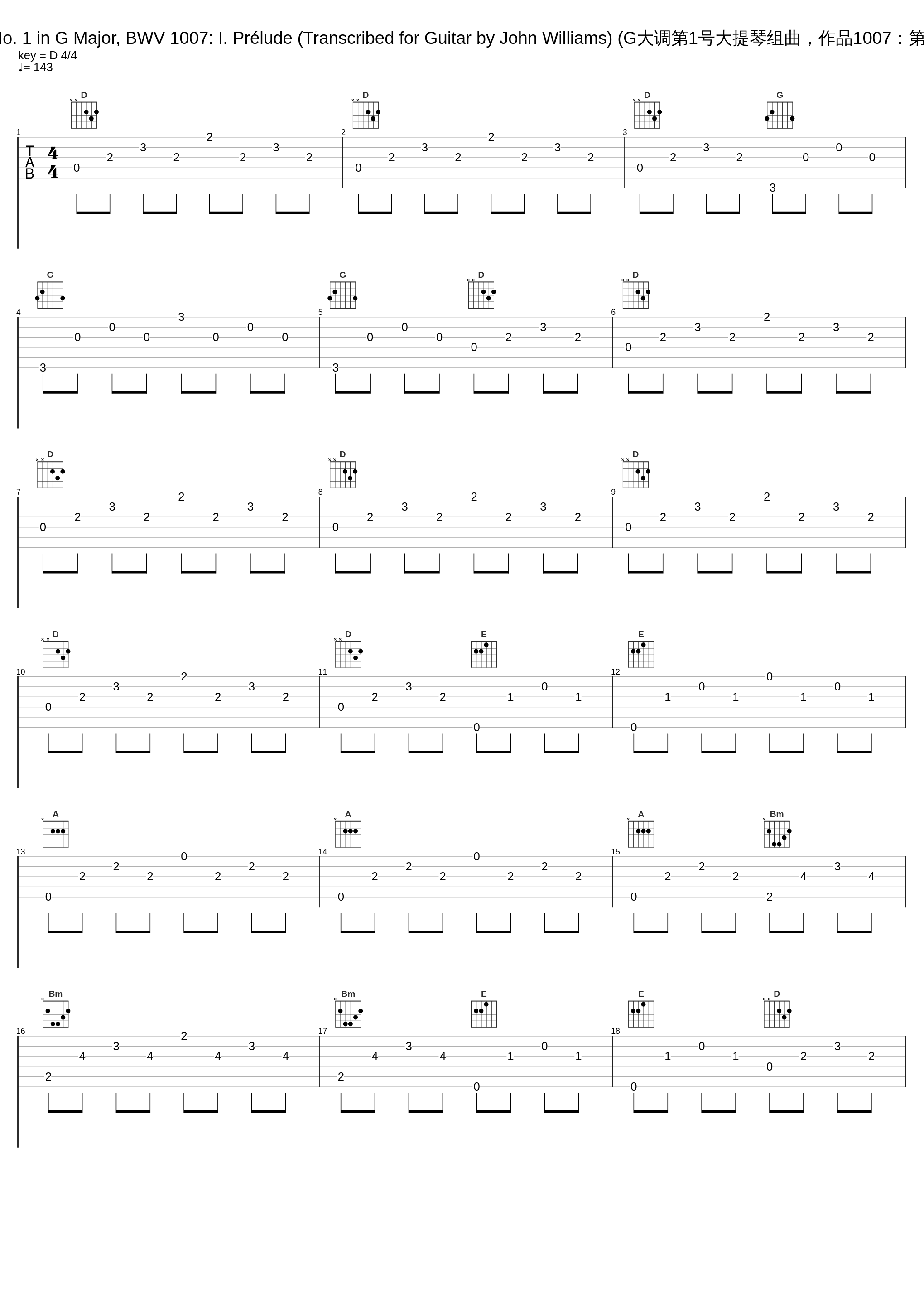 Cello Suite No. 1 in G Major, BWV 1007: I. Prélude (Transcribed for Guitar by John Williams) (G大调第1号大提琴组曲，作品1007：第一乐章 序曲)_John Williams,Johann Sebastian Bach_1