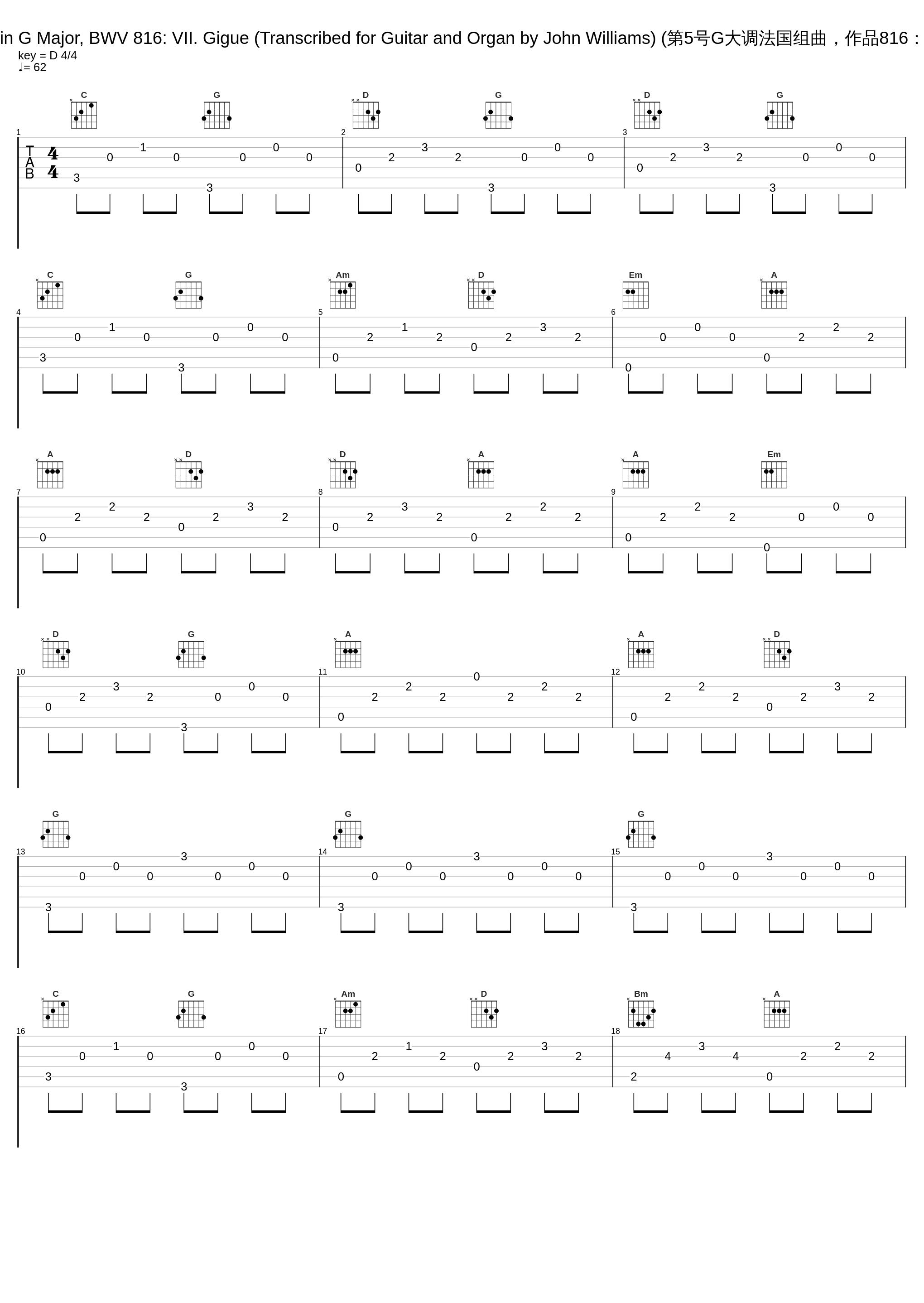 French Suite No. 5 in G Major, BWV 816: VII. Gigue (Transcribed for Guitar and Organ by John Williams) (第5号G大调法国组曲，作品816：第七乐章 基格舞曲)_John Williams,Peter Hurford,Johann Sebastian Bach_1