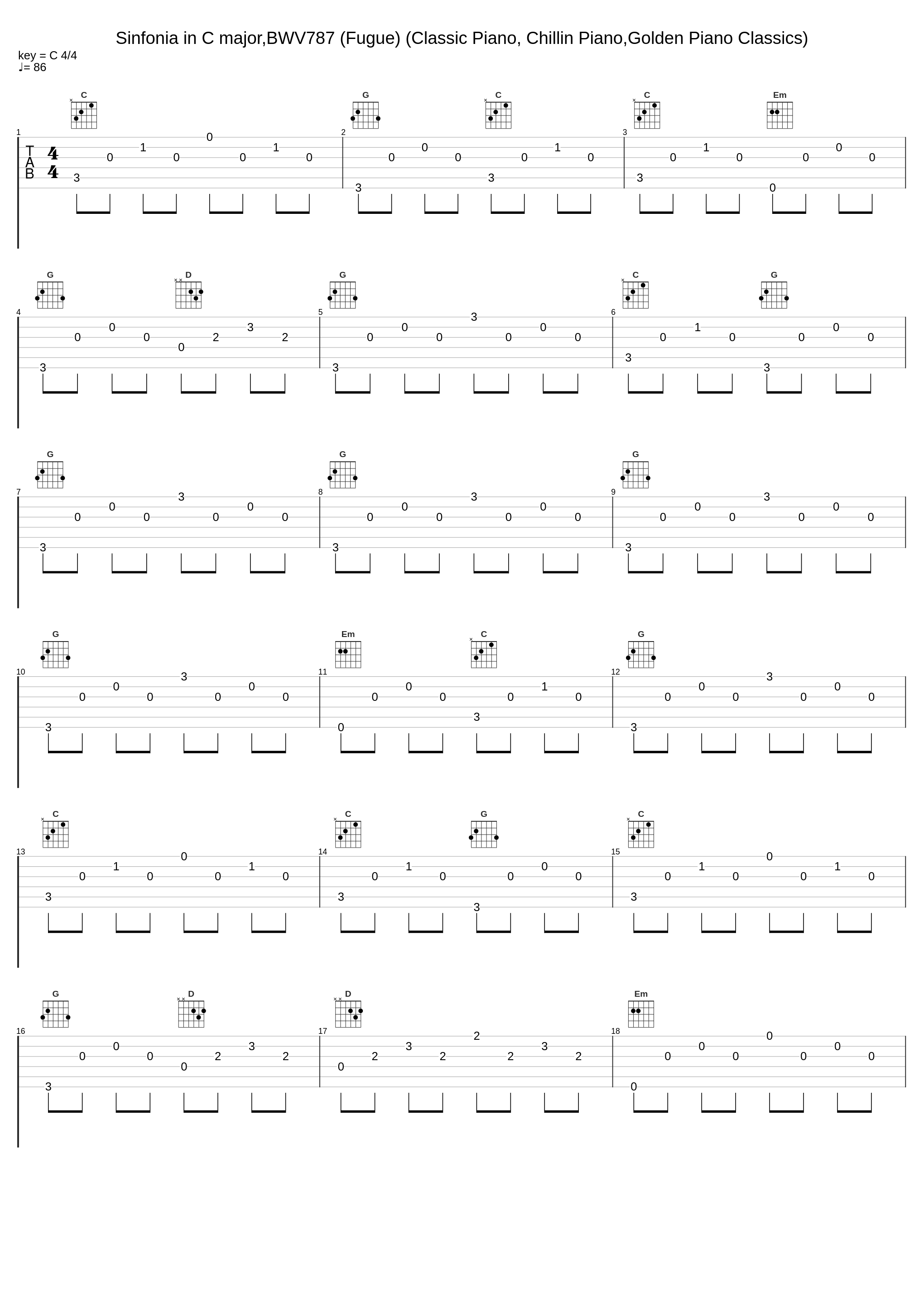 Sinfonia in C major,BWV787 (Fugue) (Classic Piano, Chillin Piano,Golden Piano Classics)_Johann Sebastian Bach_1